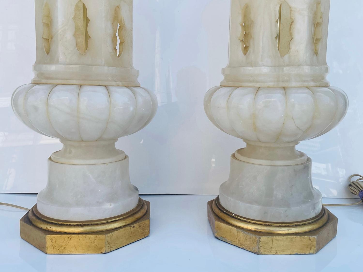 Brass Monumental Pair of Marble Lamps Made in Italy For Sale