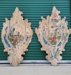 Monumental Pair of Medieval Antique Italian Church Armorial Shields