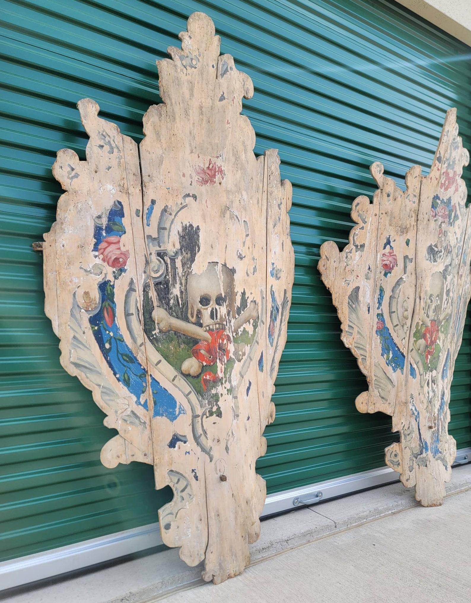 Hand-Crafted Monumental Pair of Medieval Antique Italian Church Armorial Shields For Sale