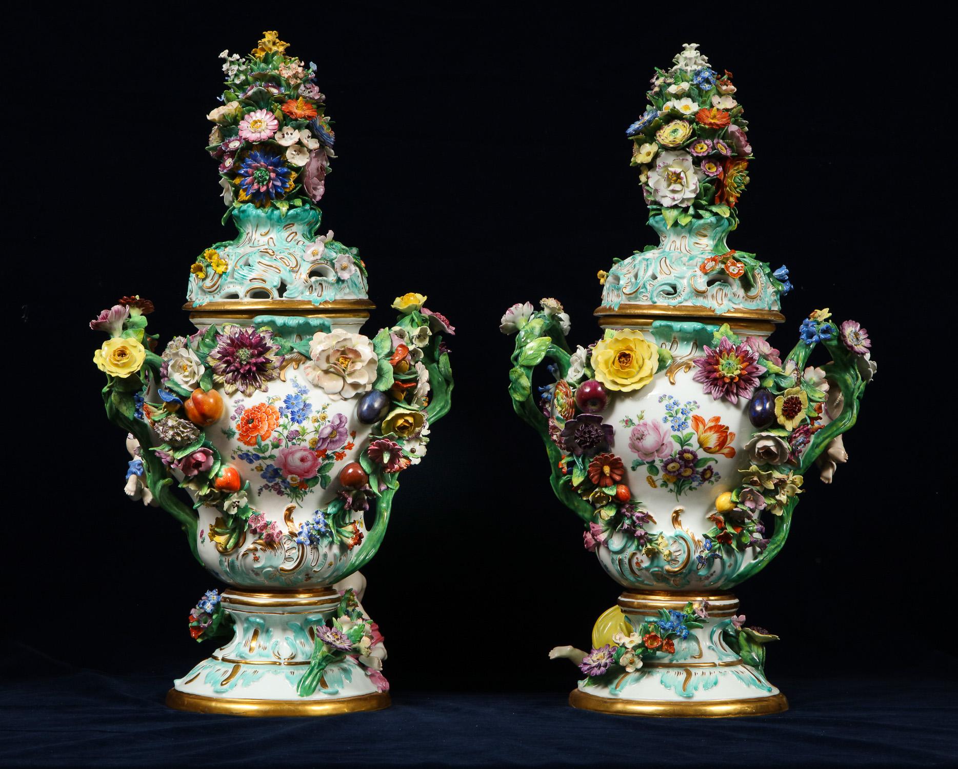 Monumental Pair of Meissen Porcelain Pot-Pourri Vases, circa 1850 7