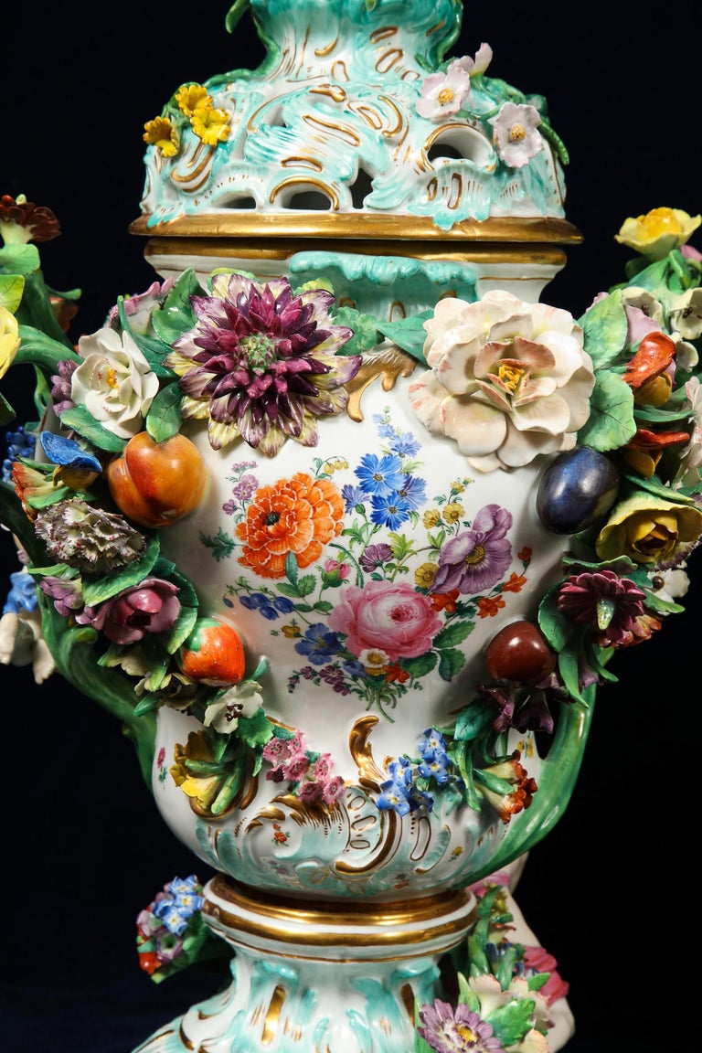 Monumental Pair of Meissen Porcelain PotPourri Vases, circa 1850 at