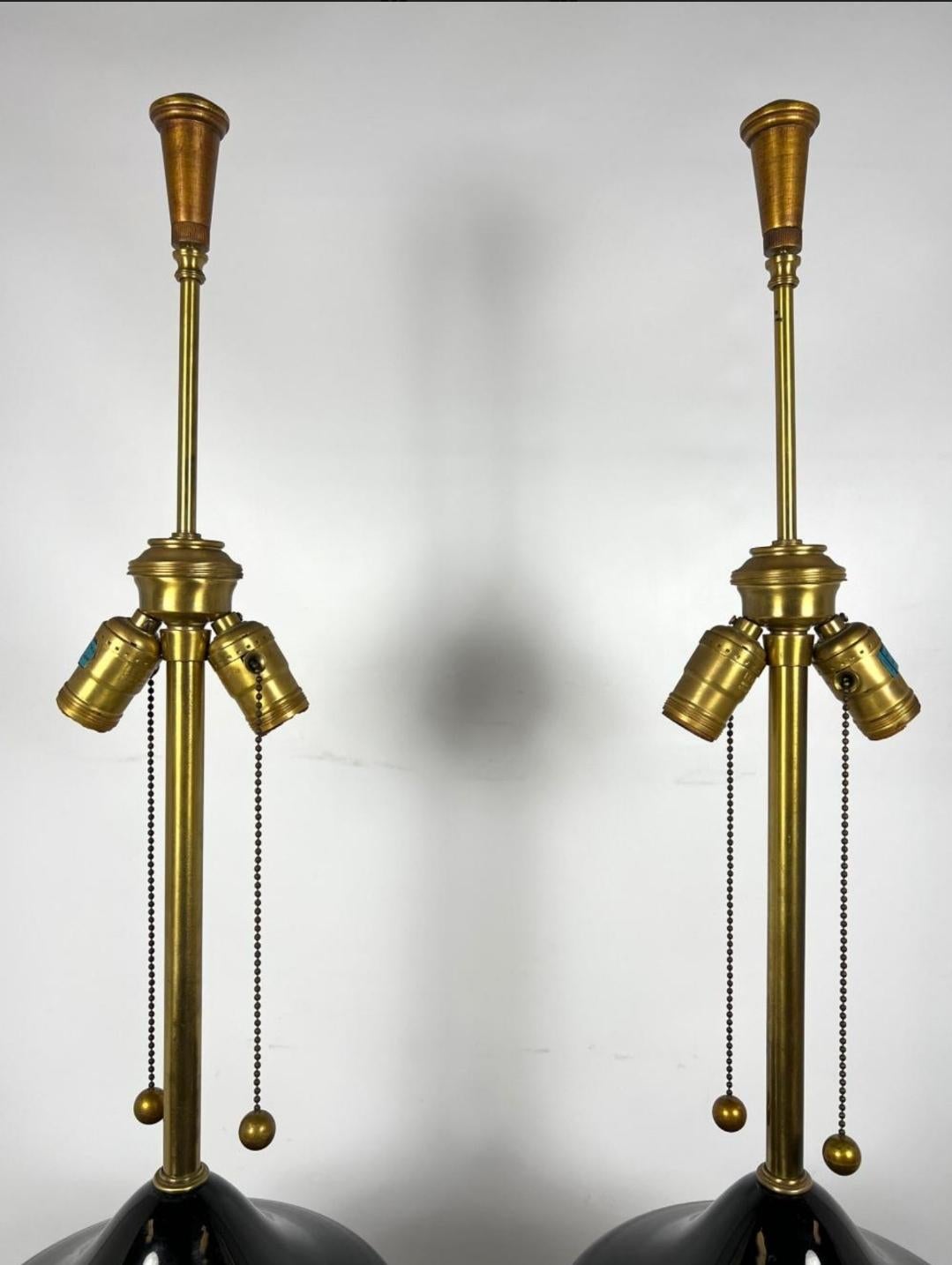 Monumental Pair of Mid-Century Black Murano Glass Lamps For Sale 2