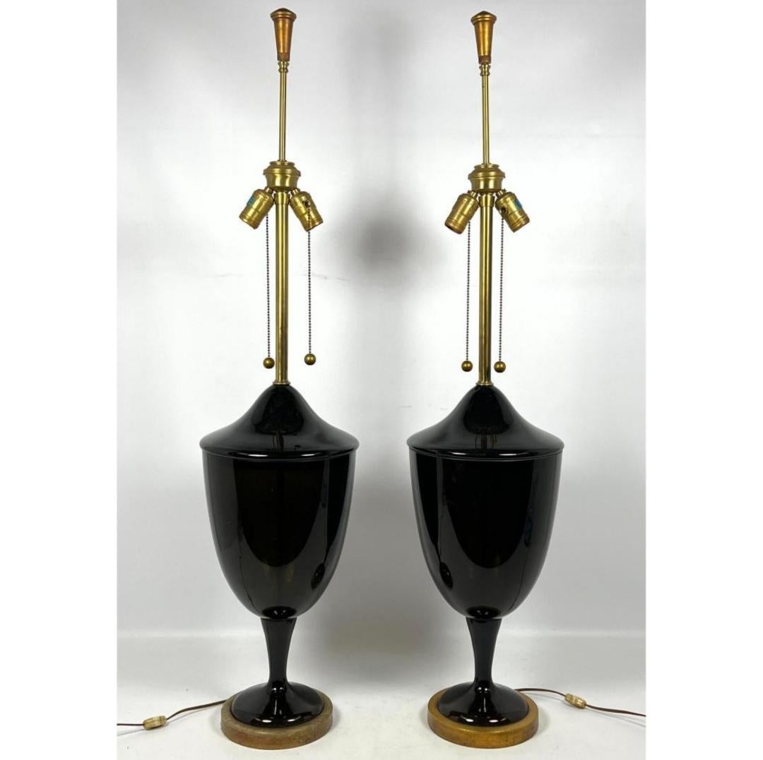 Monumental Pair of Mid-Century Black Murano Glass Lamps For Sale 3