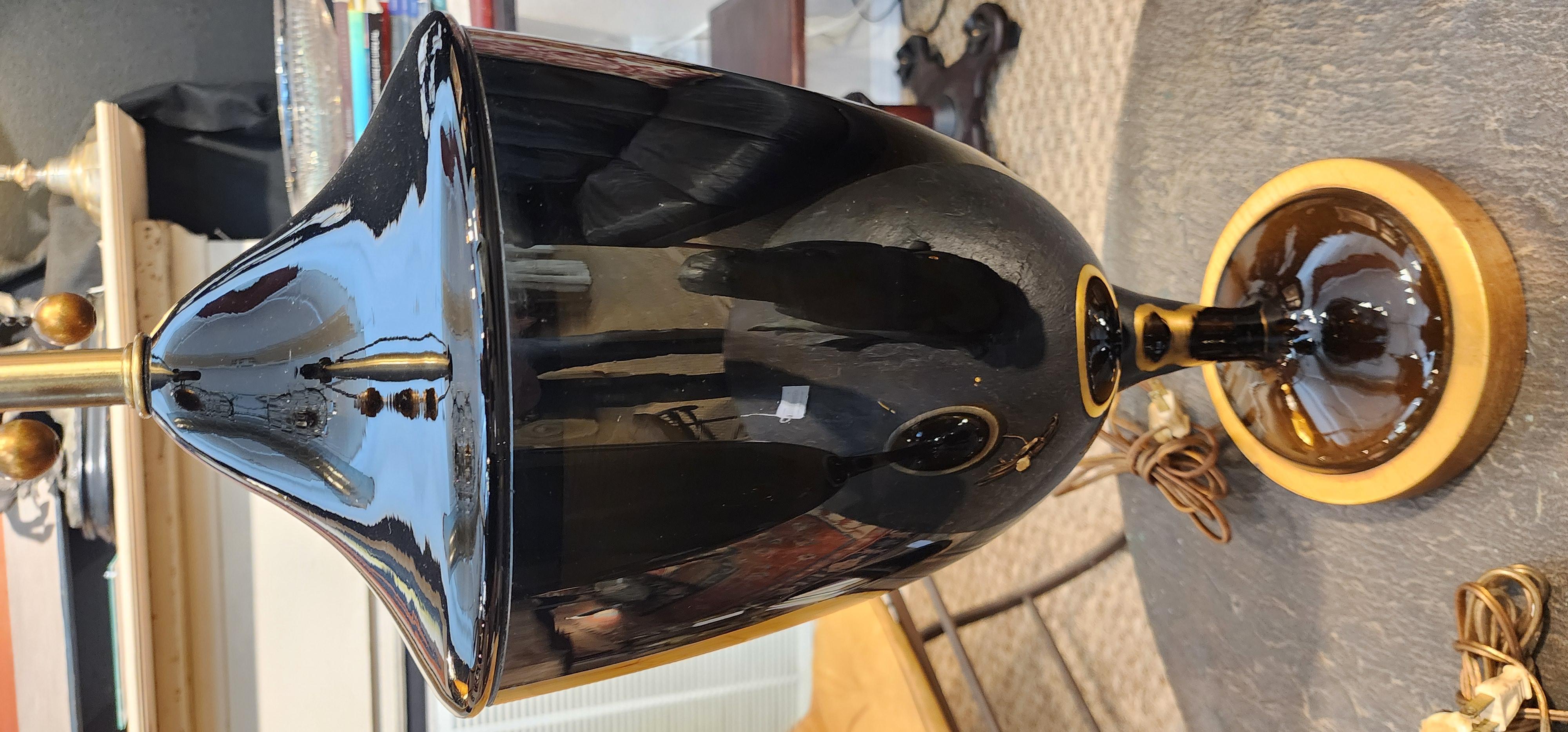 Monumental Pair of Mid-Century Black Murano Glass Lamps For Sale 5