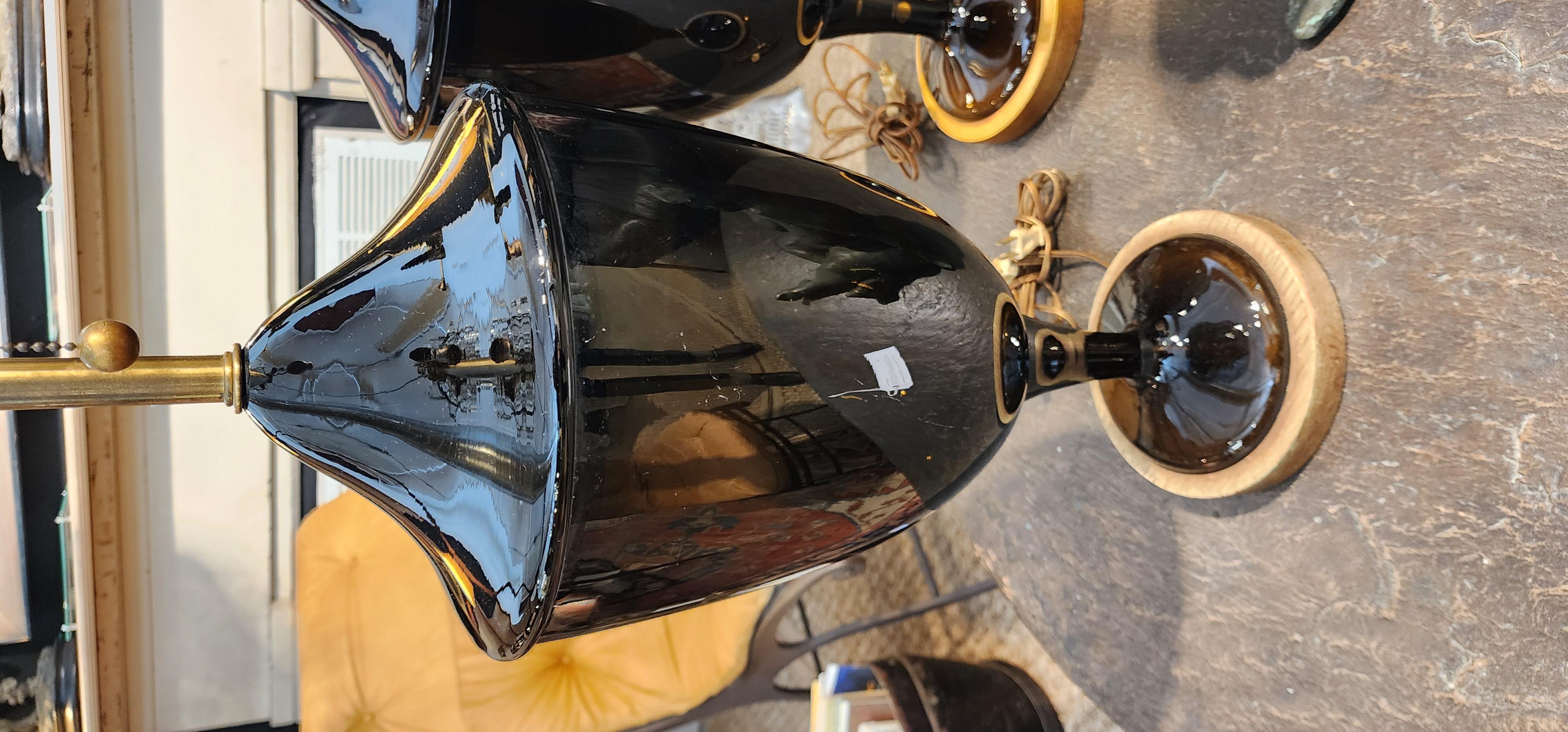 Monumental Pair of Mid-Century Black Murano Glass Lamps For Sale 6