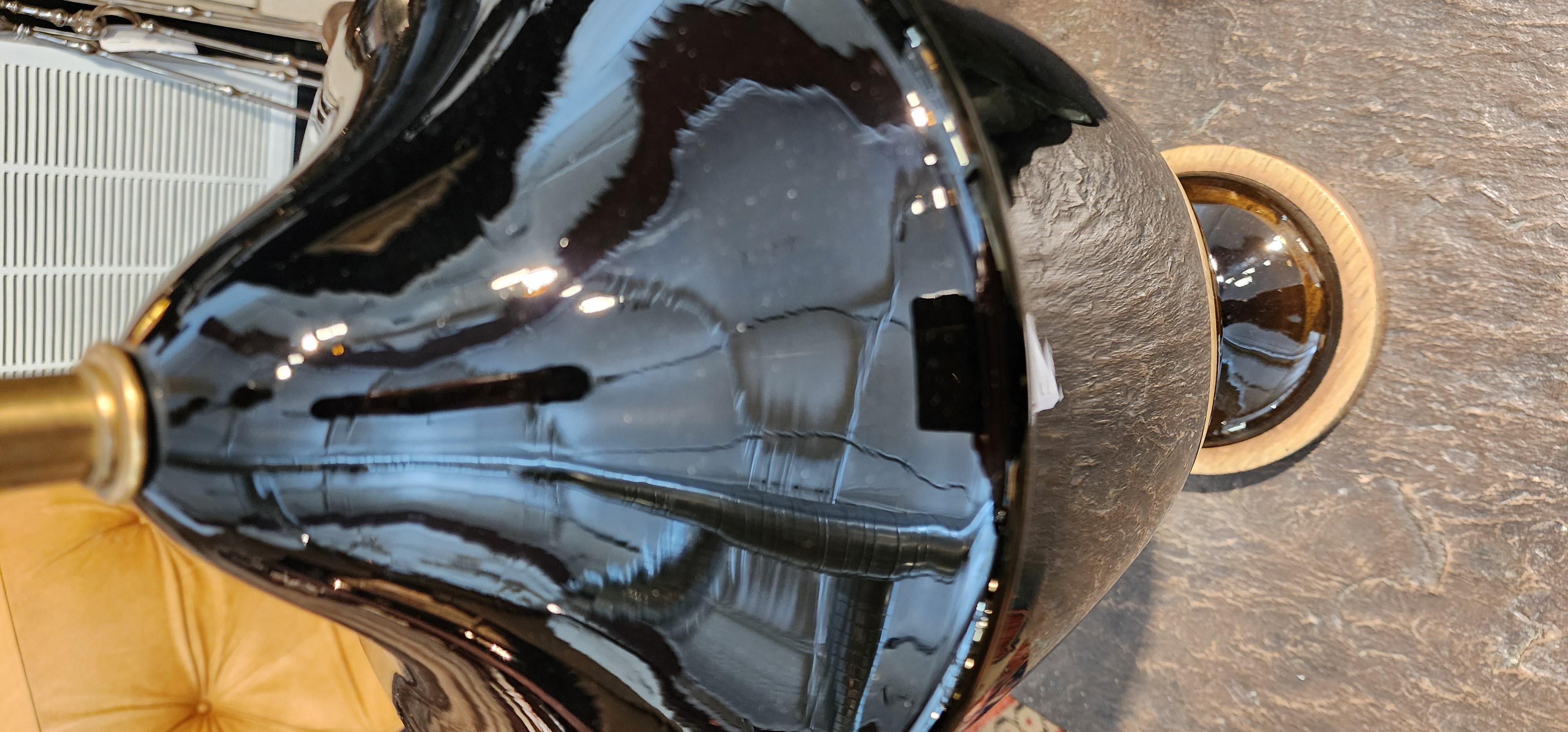 Monumental Pair of Mid-Century Black Murano Glass Lamps For Sale 7