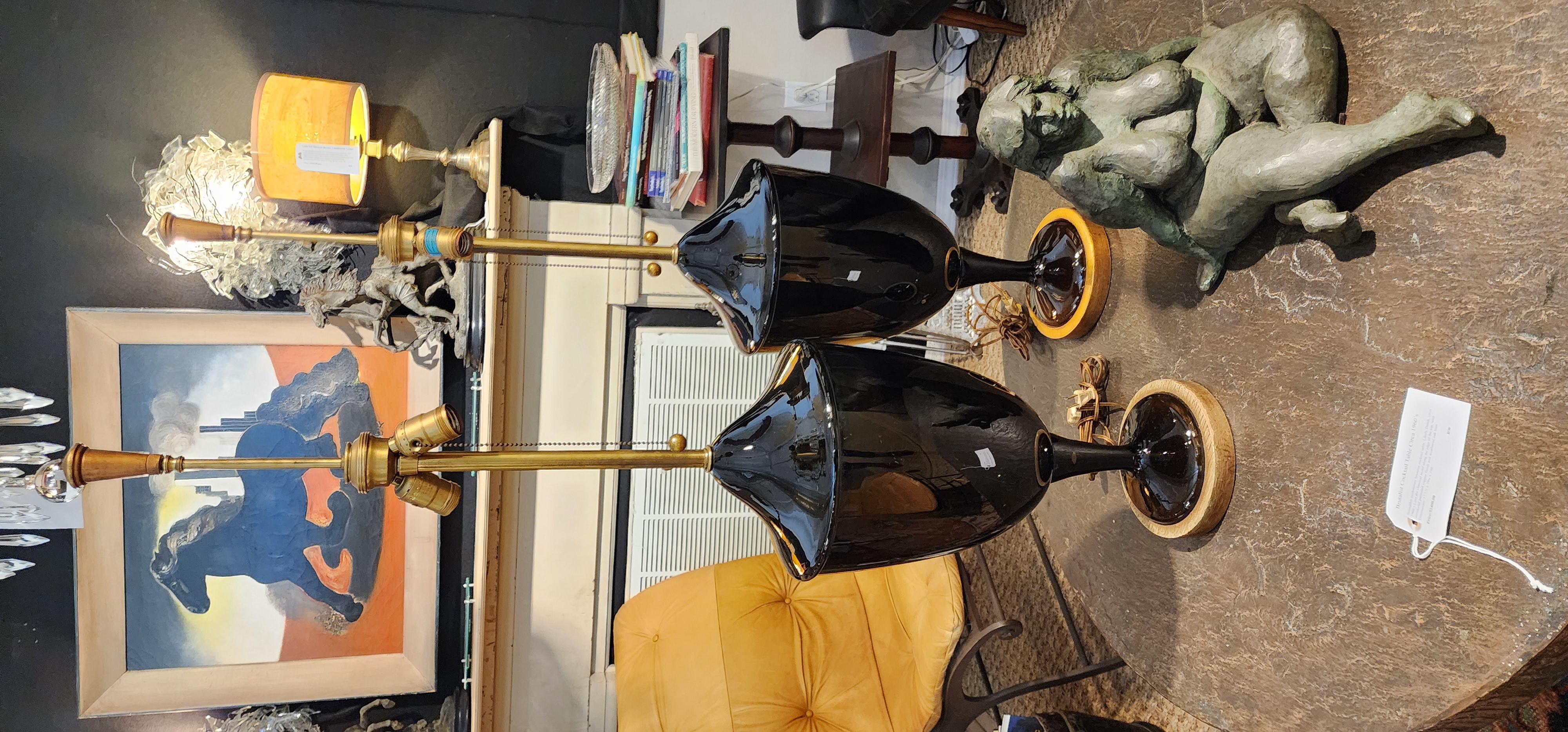 Monumental Pair of Mid-Century Black Murano Glass Lamps For Sale 9