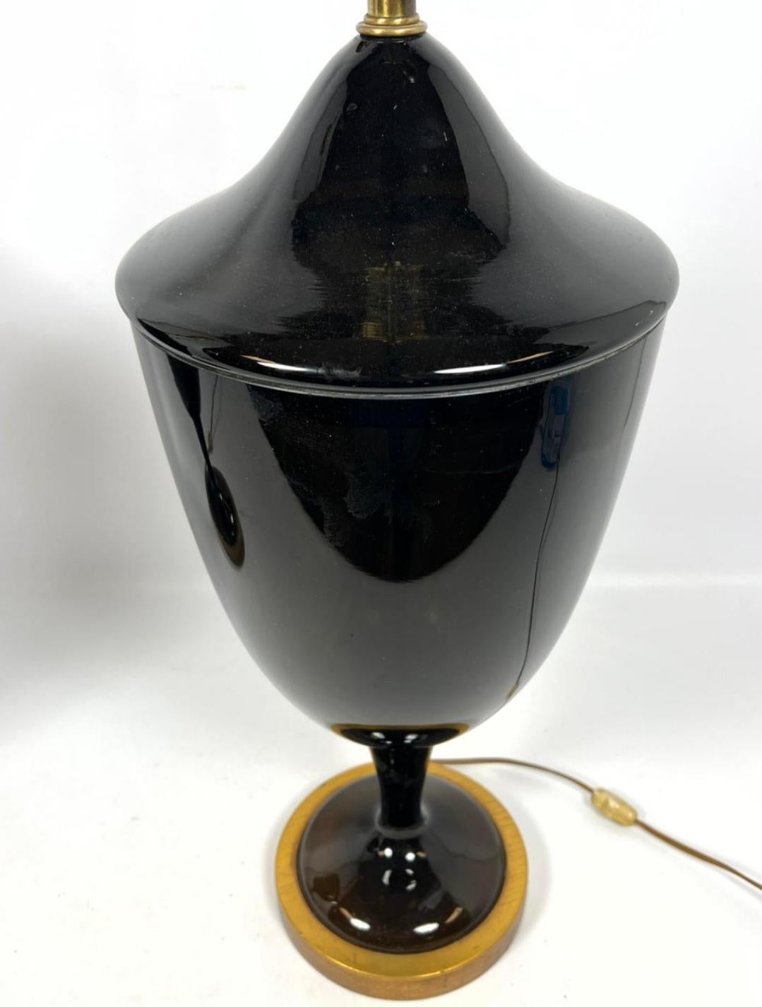 Mid-Century Modern Monumental Pair of Mid-Century Black Murano Glass Lamps For Sale