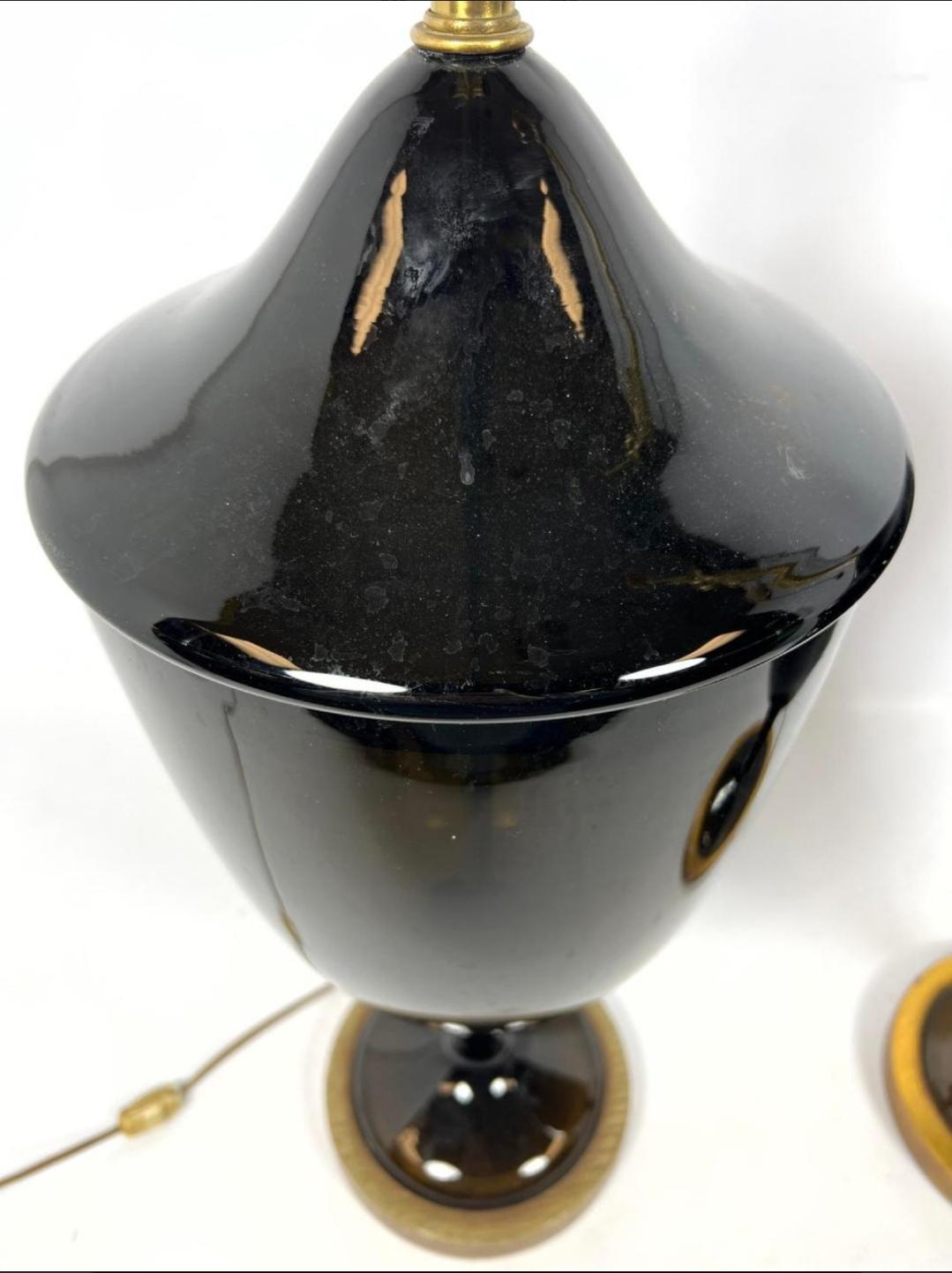 European Monumental Pair of Mid-Century Black Murano Glass Lamps For Sale