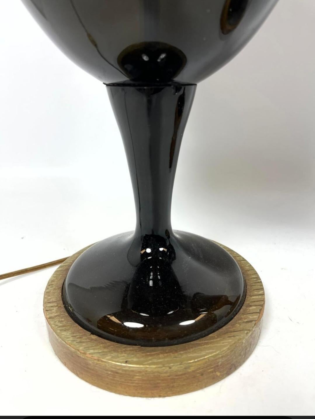 Hand-Carved Monumental Pair of Mid-Century Black Murano Glass Lamps For Sale