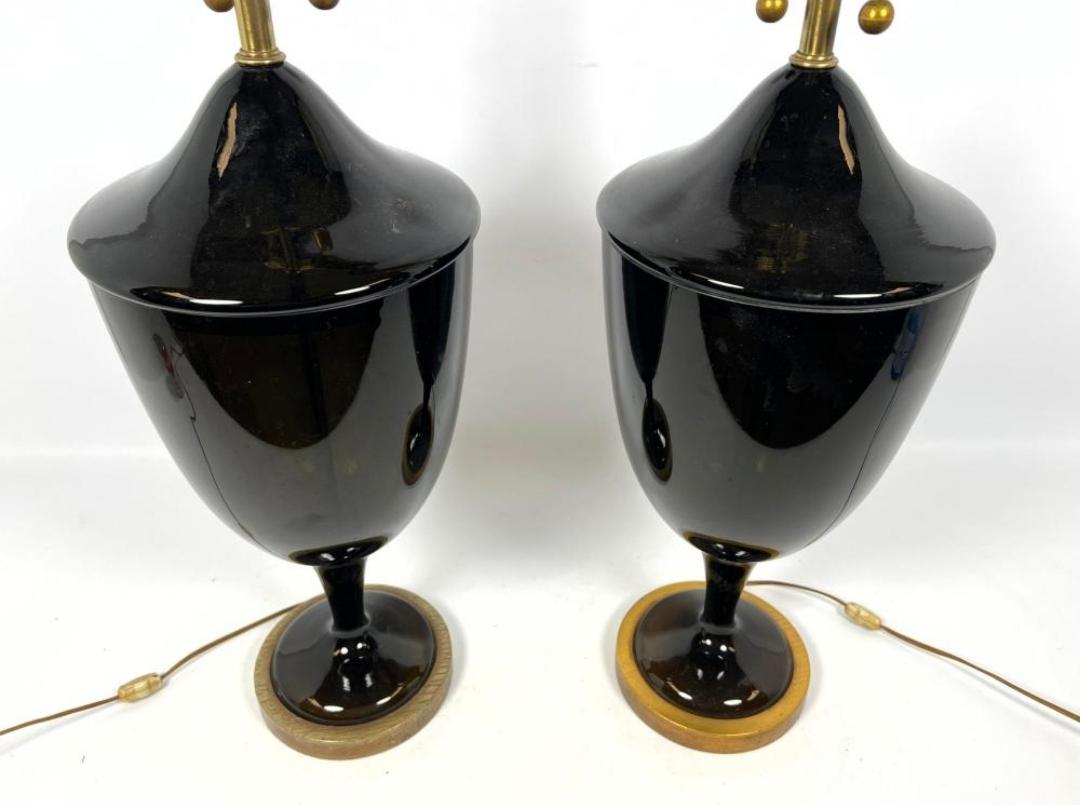 Monumental Pair of Mid-Century Black Murano Glass Lamps For Sale 1