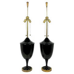 Monumental Pair of Mid-Century Black Murano Glass Lamps