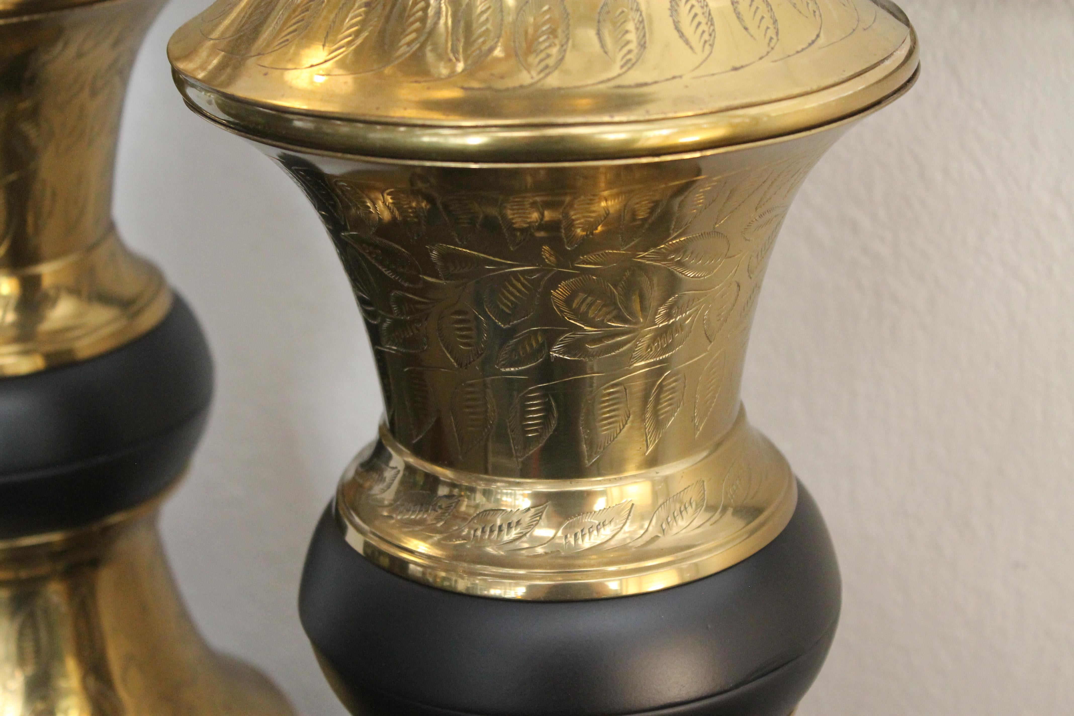 Monumental Pair of Brass Moroccan Style Lamps For Sale 5