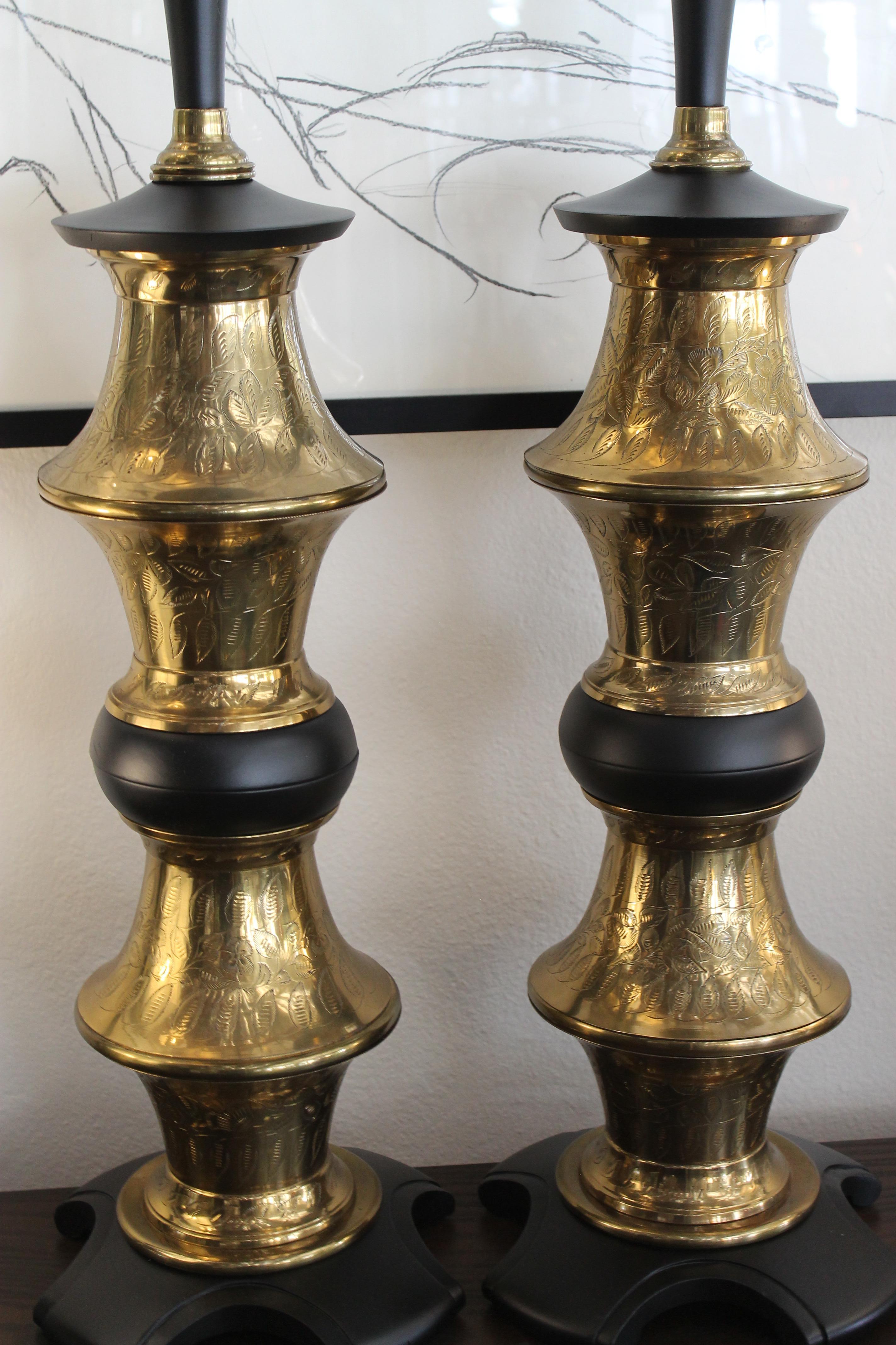 American Monumental Pair of Brass Moroccan Style Lamps For Sale