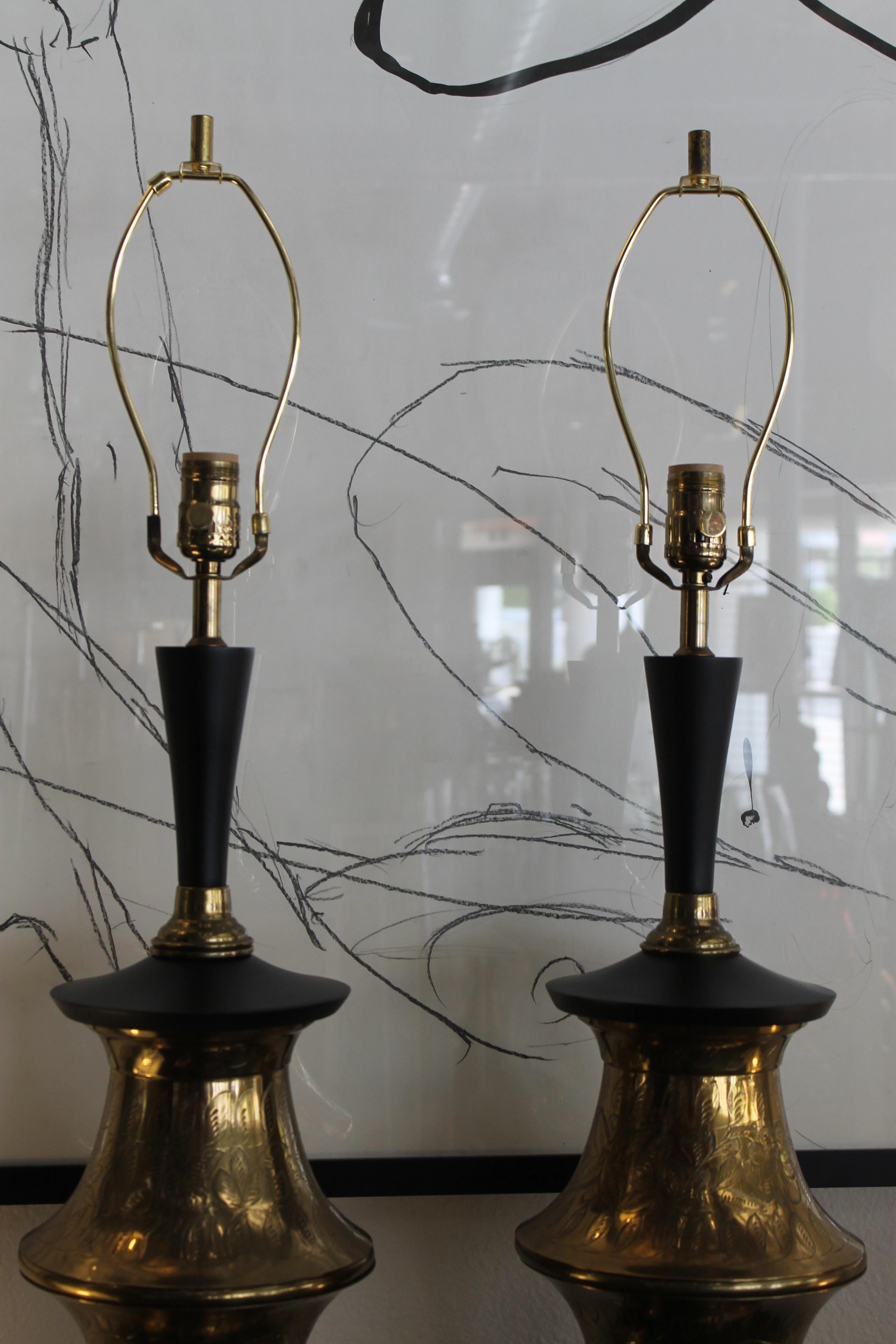 Monumental Pair of Brass Moroccan Style Lamps In Good Condition For Sale In Palm Springs, CA