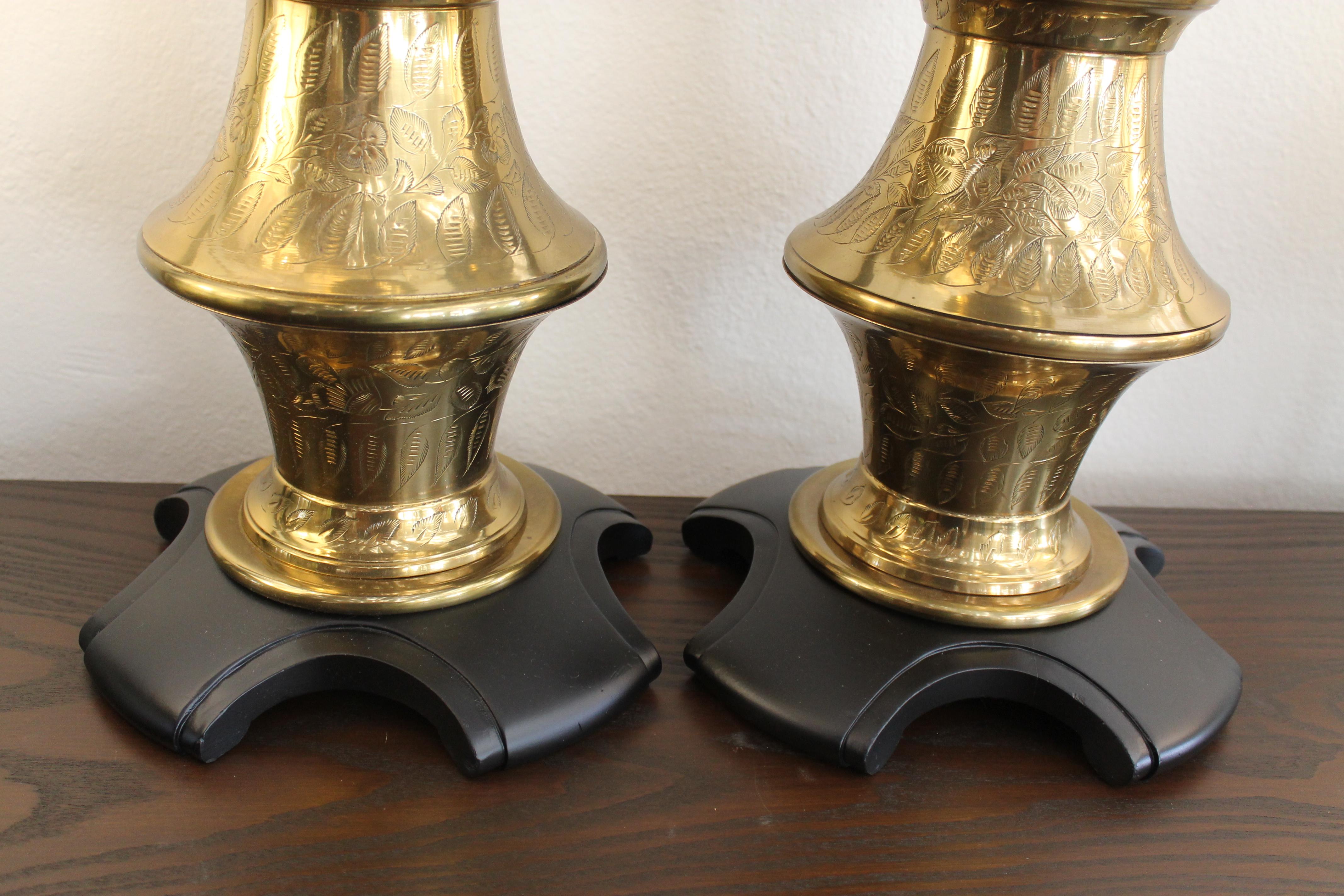 Late 20th Century Monumental Pair of Brass Moroccan Style Lamps For Sale