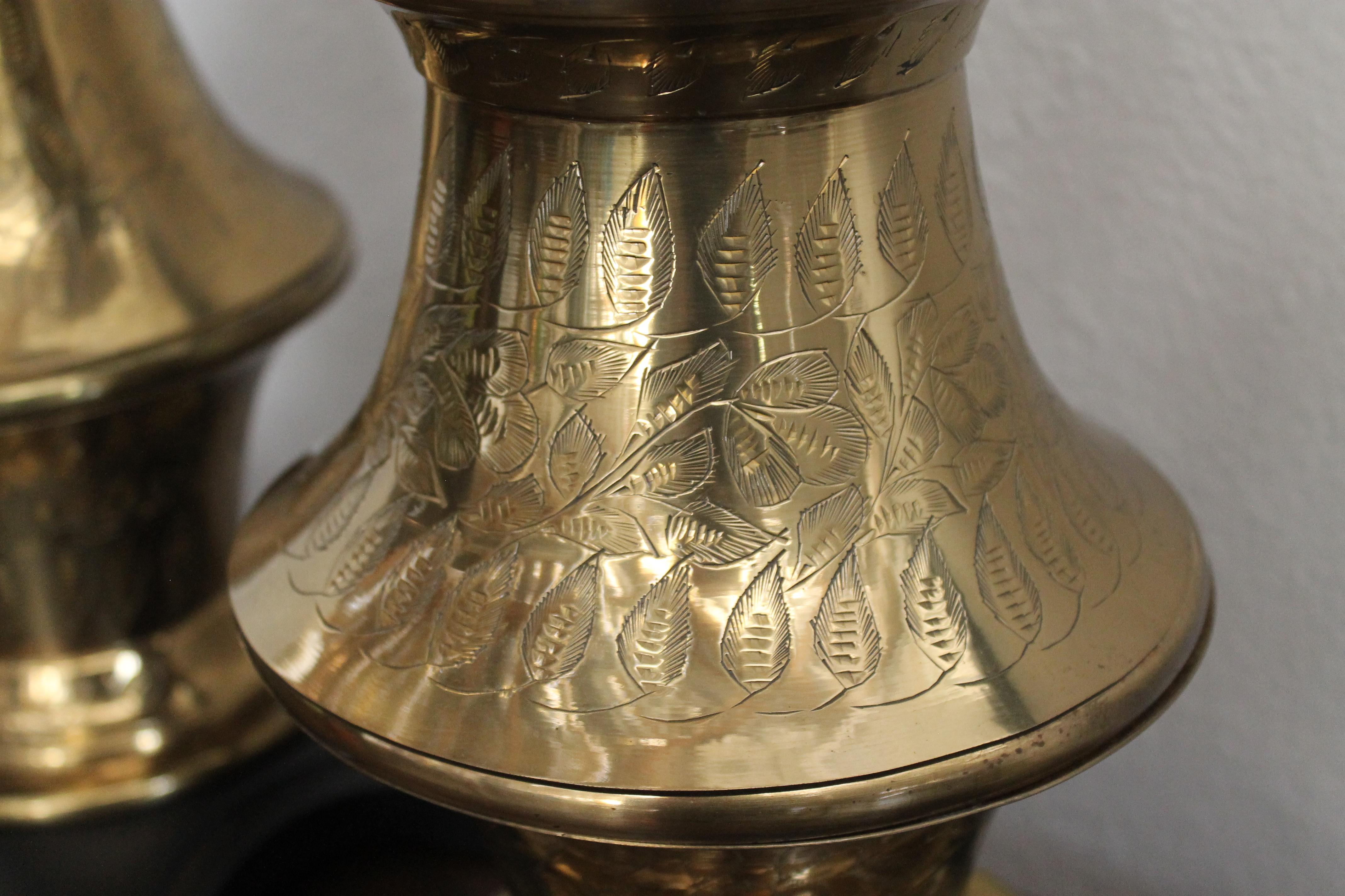 Monumental Pair of Brass Moroccan Style Lamps For Sale 2