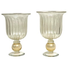 Monumental Pair of Murano Art Glass Urns Vessels