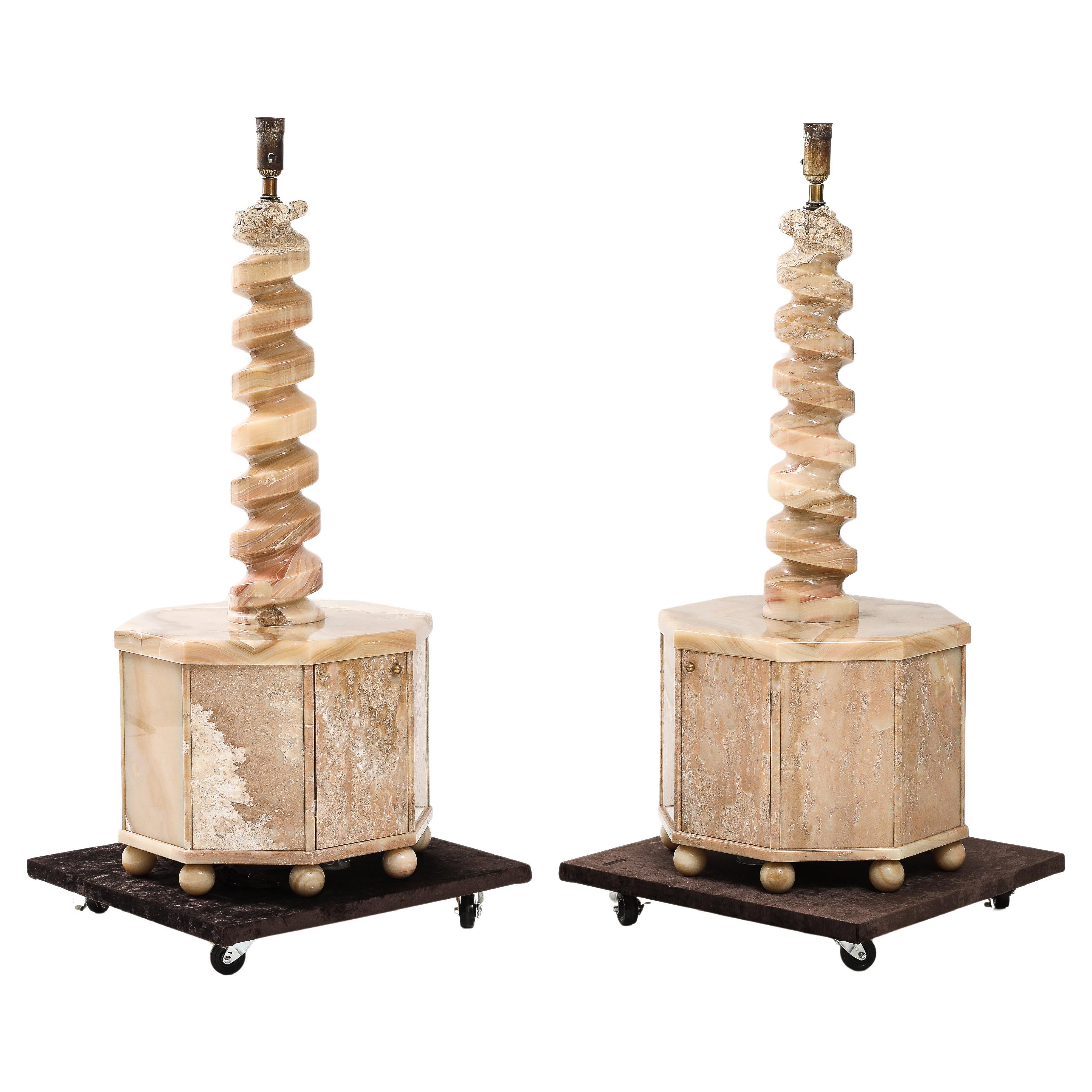 Monumental Pair of  Onyx Floor Lamps For Sale