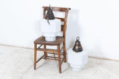 Monumental Pair of Opaline Pendant Lights