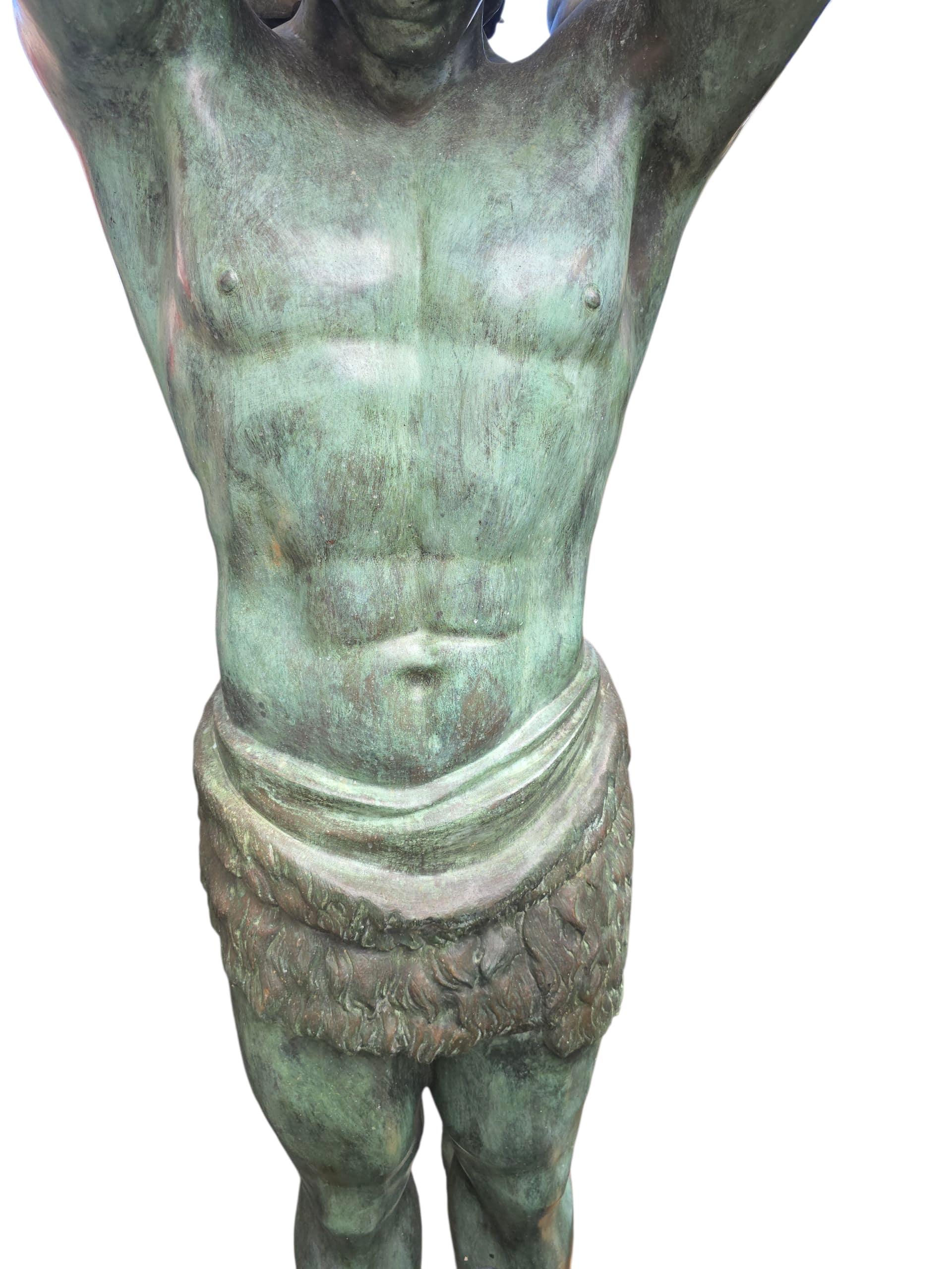 Monumental Pair of Patinated Bronze Atlas Candelabra, 20th Century 300 cm In Good Condition For Sale In Madrid, ES