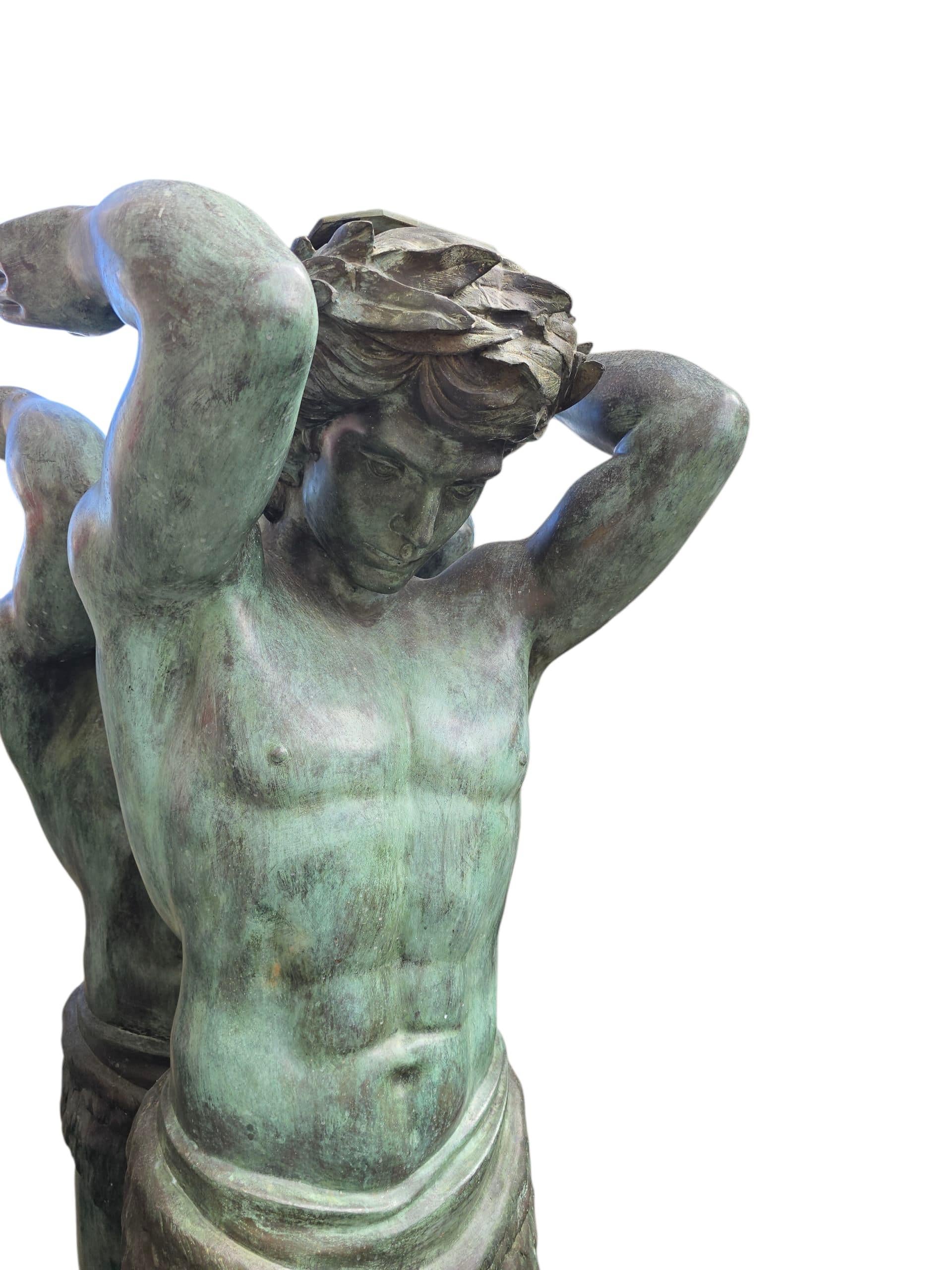 Late 20th Century Monumental Pair of Patinated Bronze Atlas Candelabra, 20th Century 300 cm For Sale
