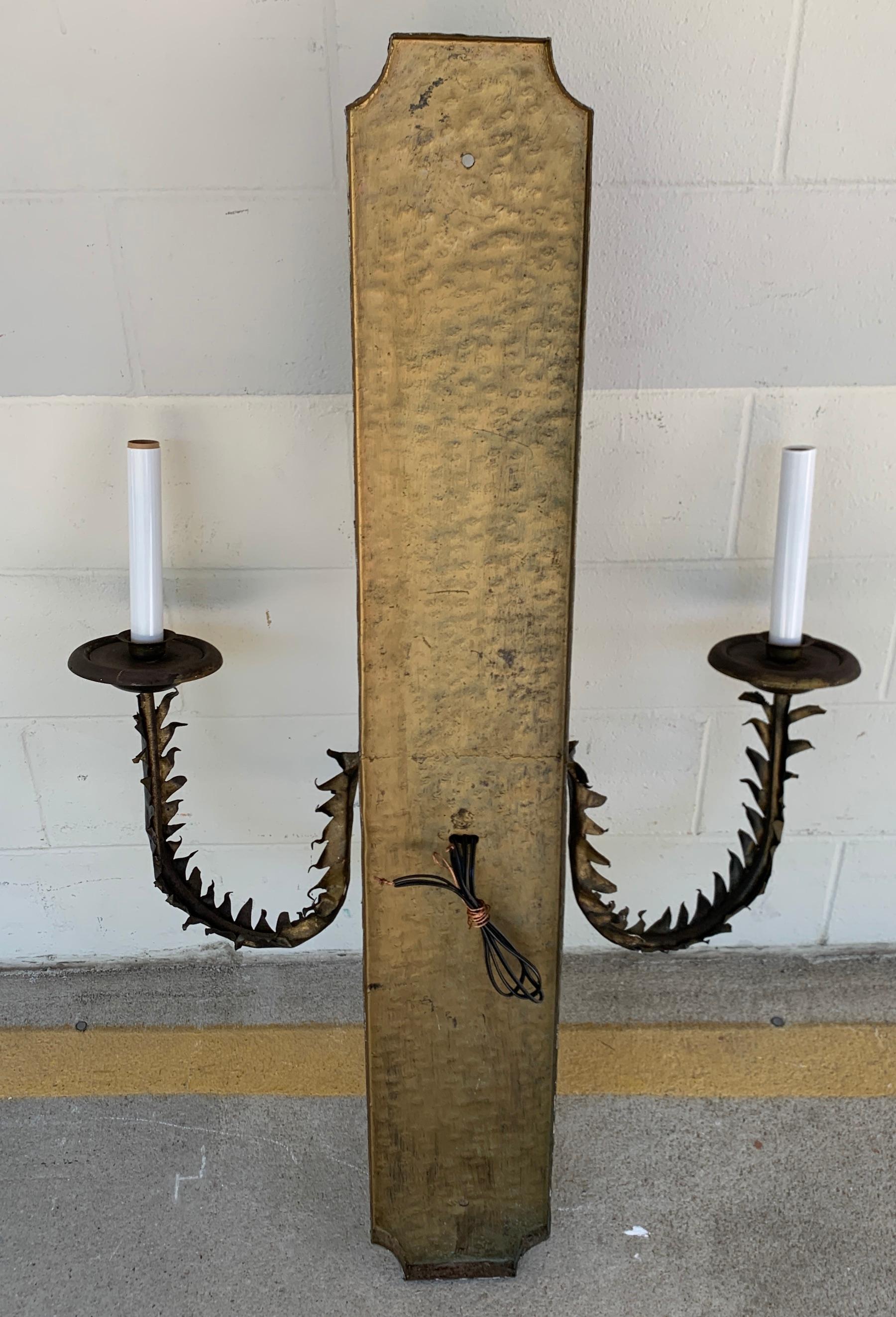 Monumental Pair of Patinated Brutalist Wall Sconces 1
