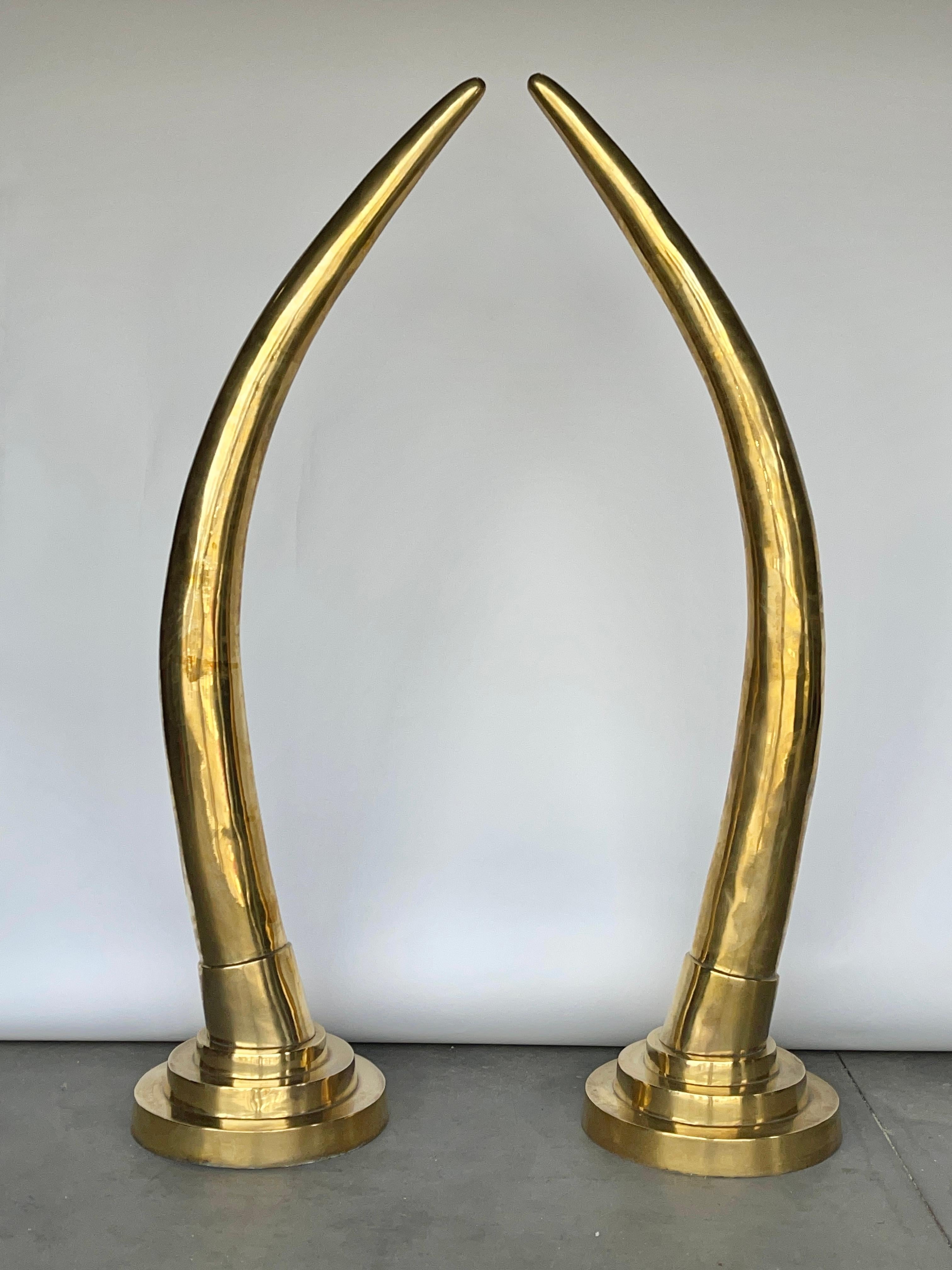 Monumental Pair of Polished Brass Faux Tusks For Sale 6