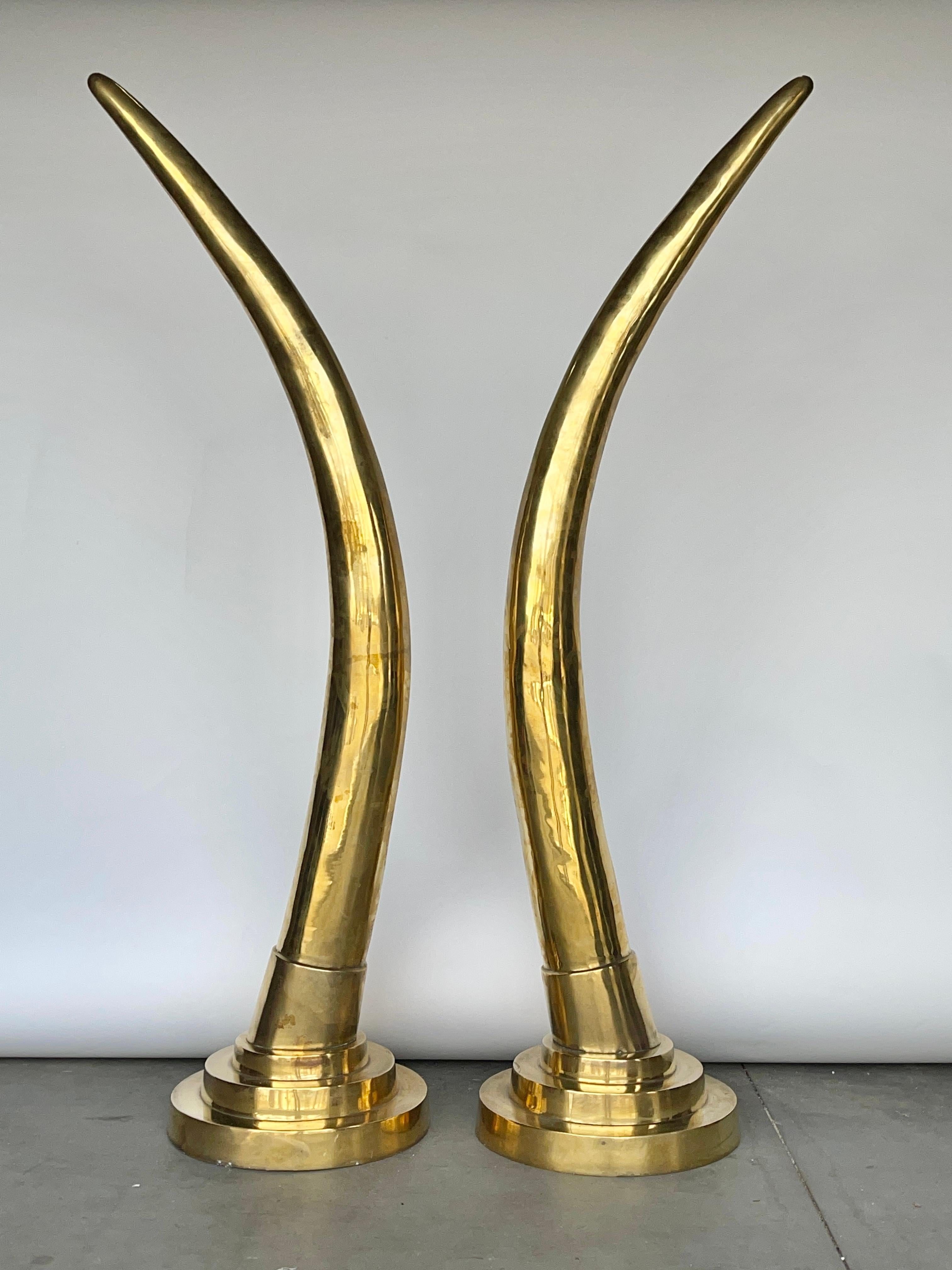 Monumental Pair of Polished Brass Faux Tusks For Sale 8