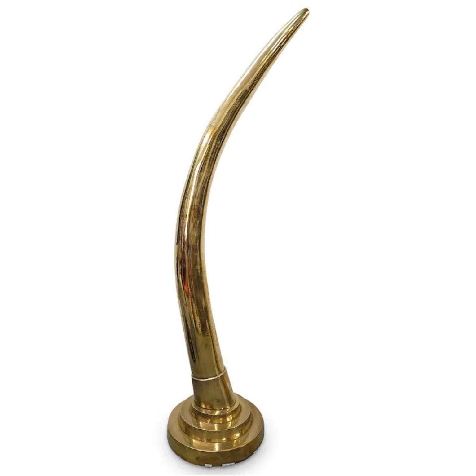 Hollywood Regency Monumental Pair of Polished Brass Faux Tusks For Sale