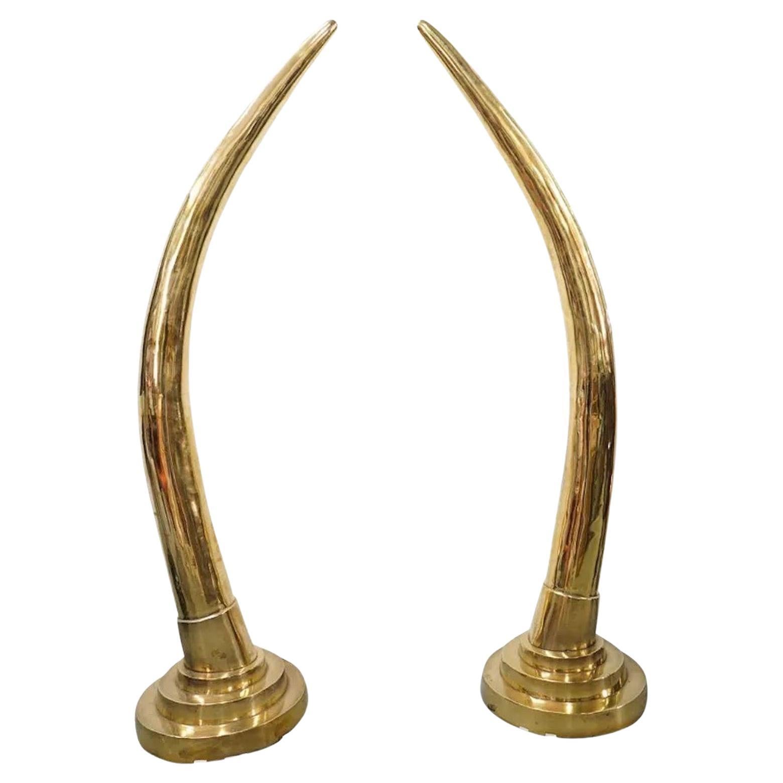 Monumental Pair of Polished Brass Faux Tusks