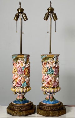 Monumental Pair of Porcelain Capodimonte Table Lamps