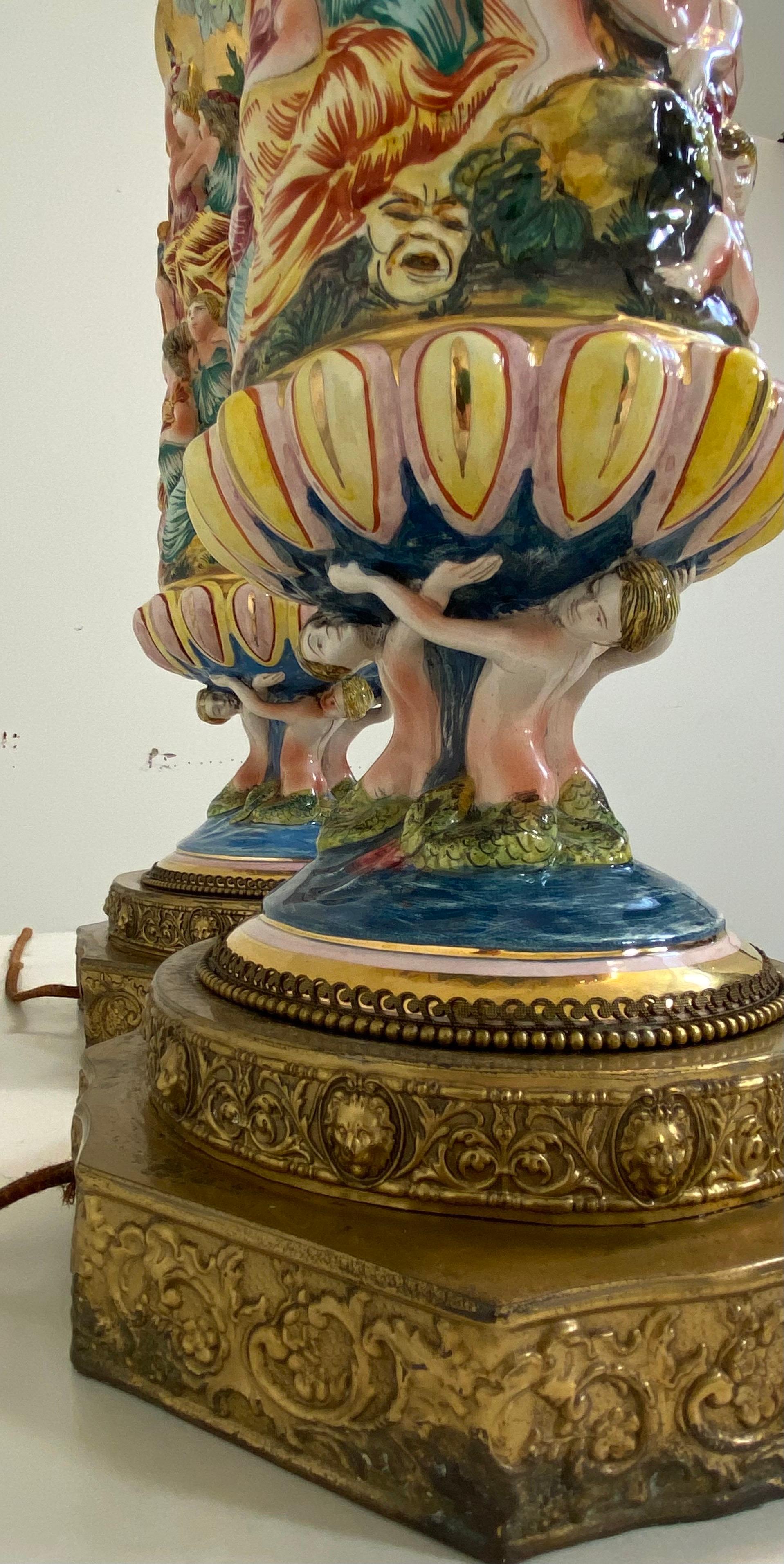 Rococo Monumental Pair of Porcelain Capodimonte Table Lamps