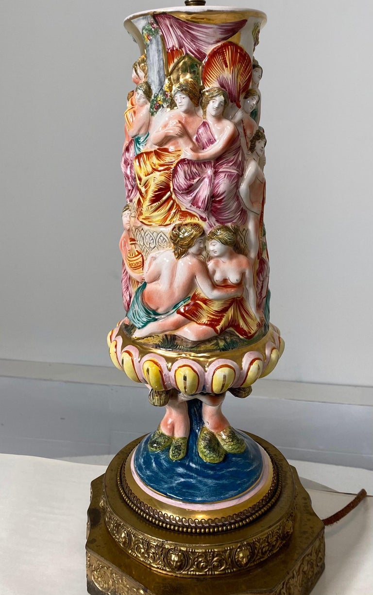 Monumental Pair of Porcelain Capodimonte Table Lamps For Sale at