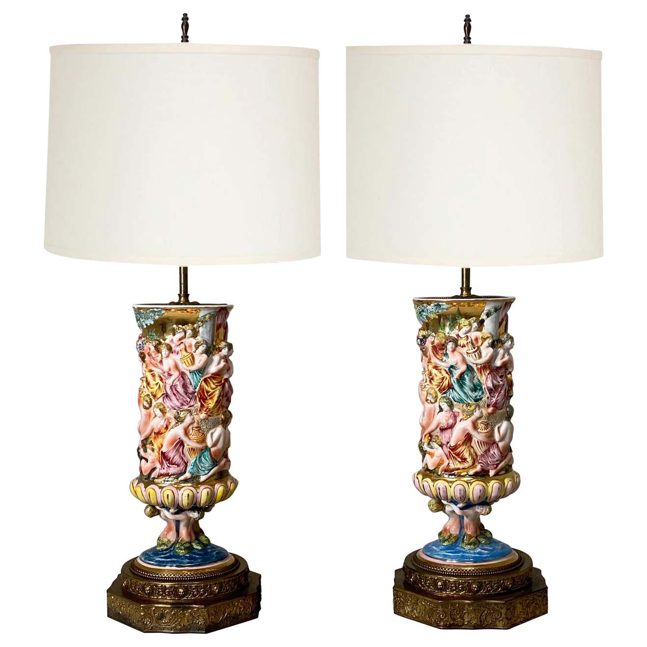 Monumental Pair of Porcelain Capodimonte Table Lamps For Sale at ...