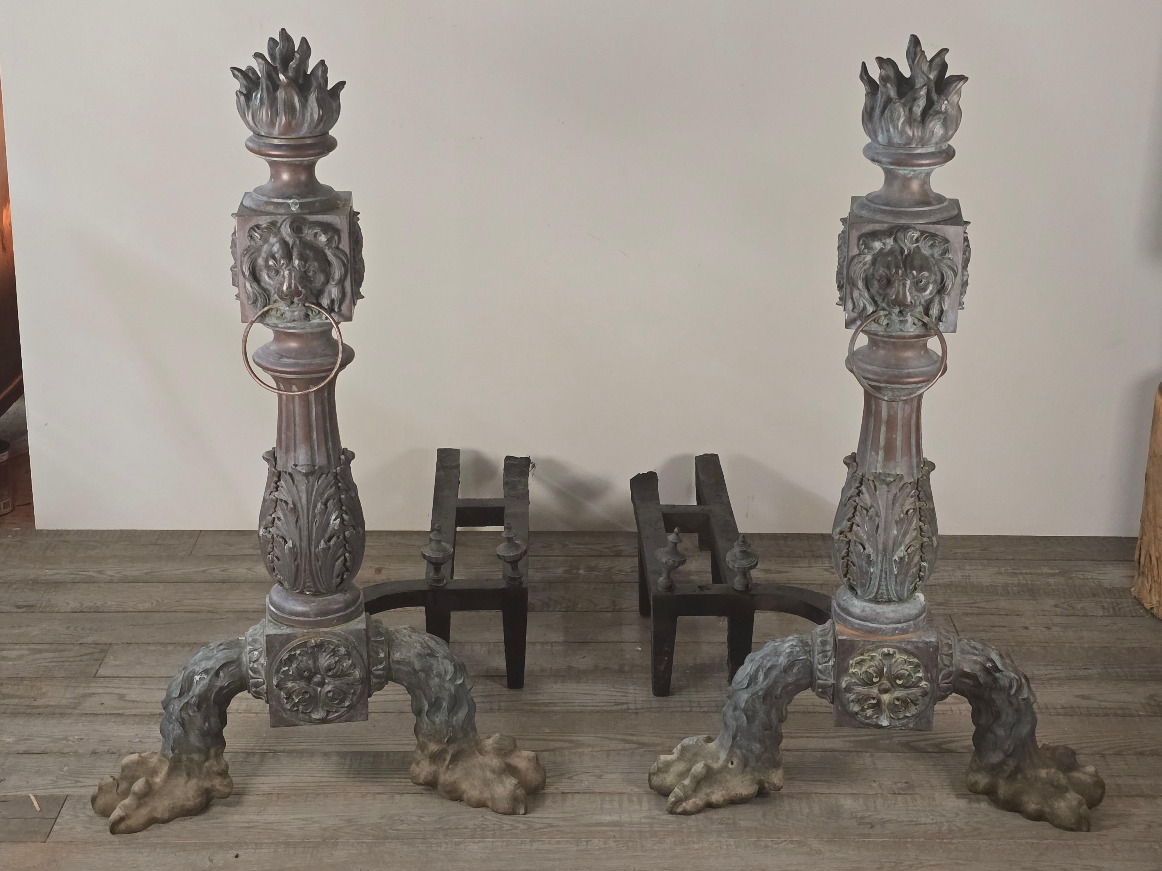 Monumental Pair of Regency Bronze Andirons, Early 19th Century For Sale 5