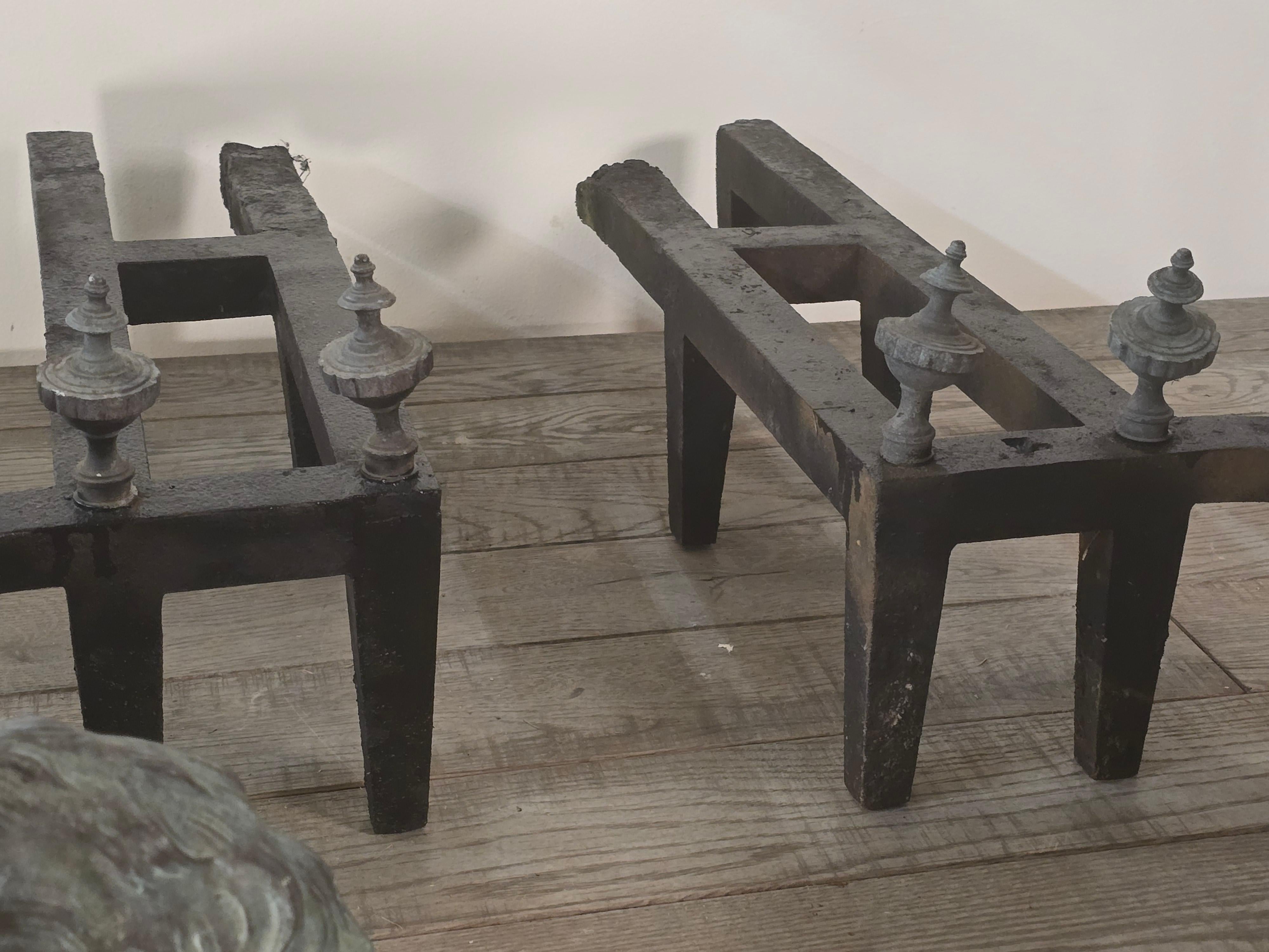 English Monumental Pair of Regency Bronze Andirons, Early 19th Century For Sale