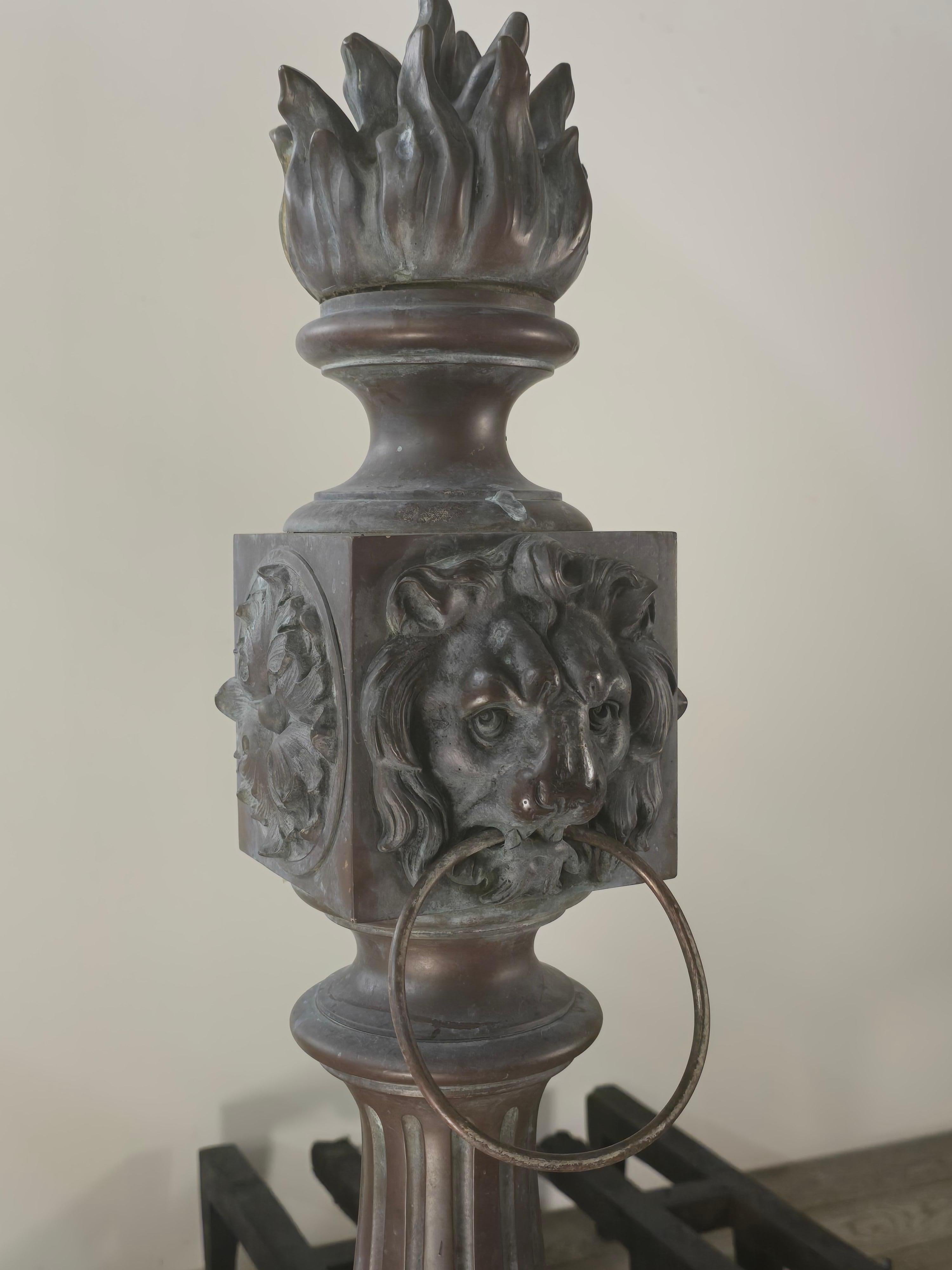 Cast Monumental Pair of Regency Bronze Andirons, Early 19th Century For Sale