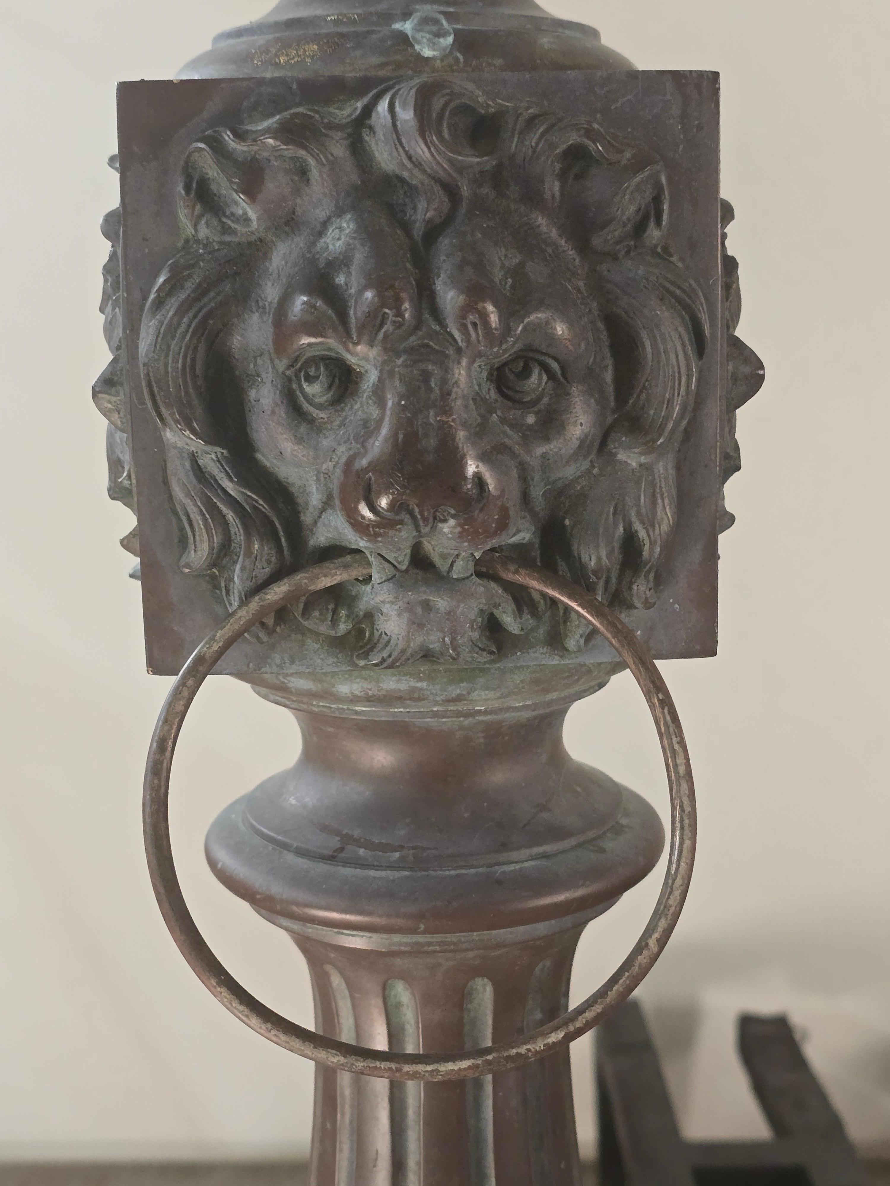 Monumental Pair of Regency Bronze Andirons, Early 19th Century For Sale 1