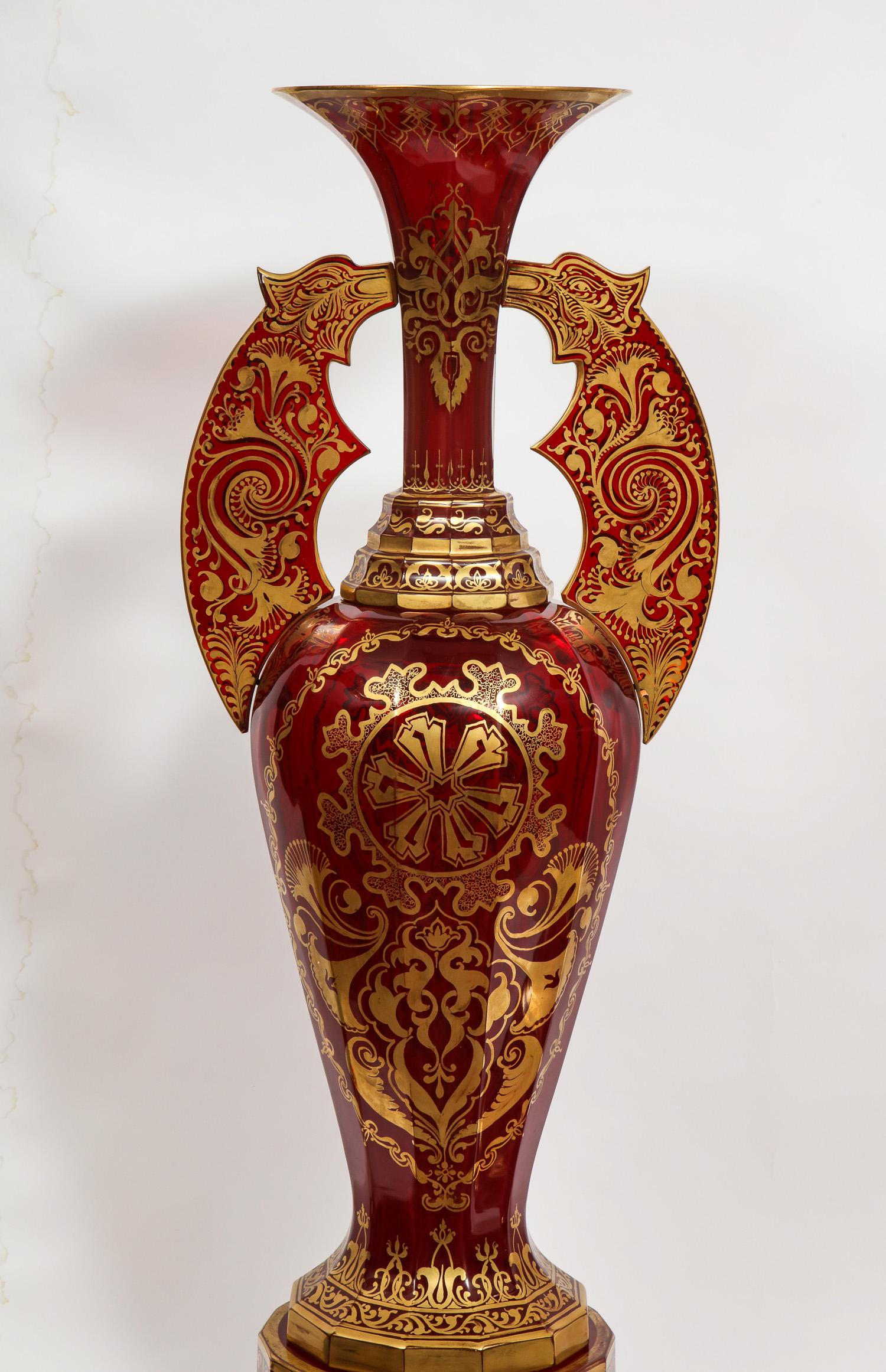 Moorish Monumental Pair of Ruby Red Gilt Bohemian 