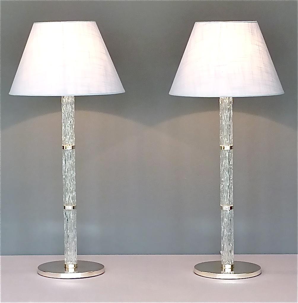 Monumental Pair of Signed Kaiser Table Lamps Crystal Glass Silvered Metal, 1960s For Sale 2