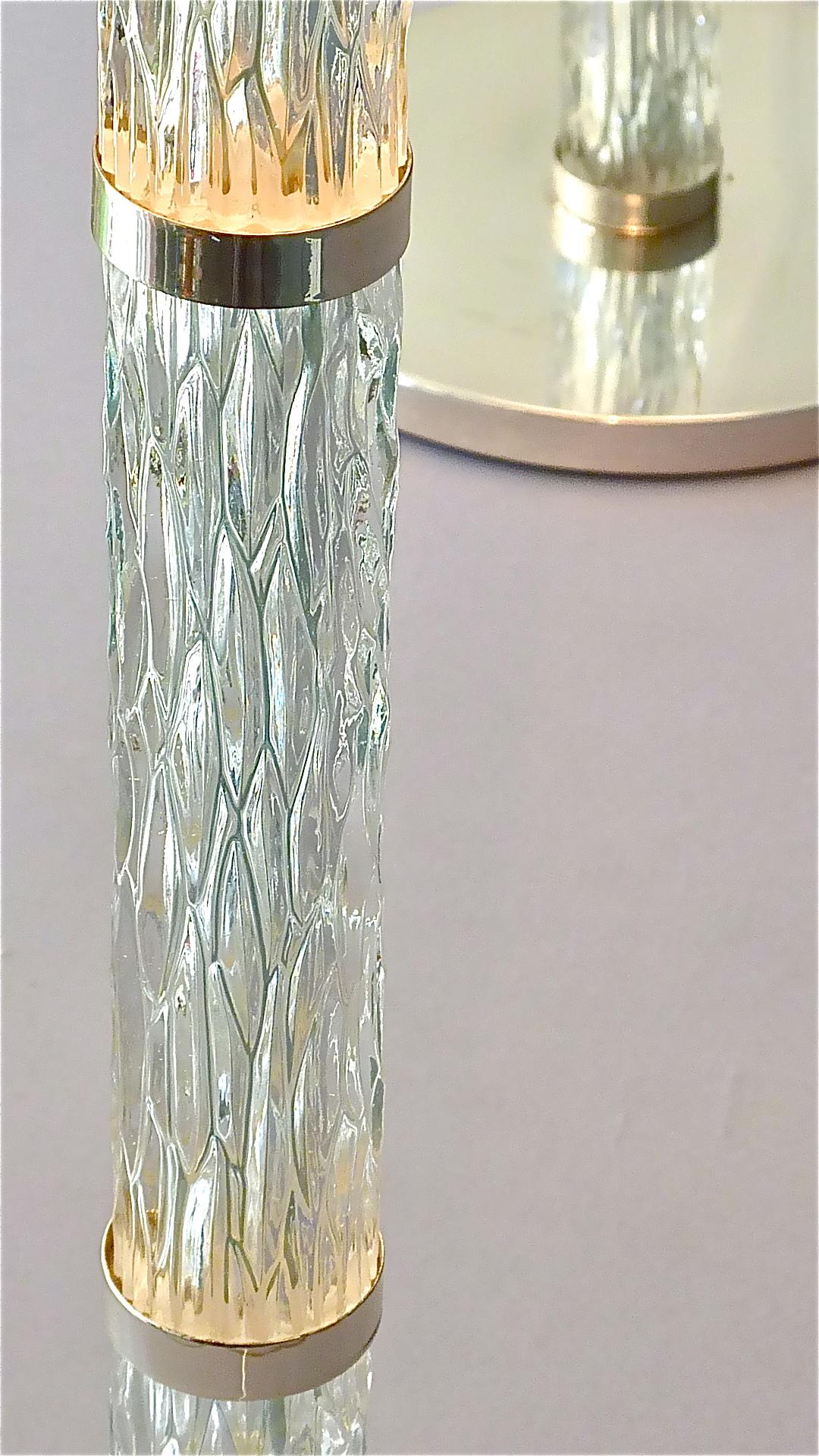 Monumental Pair of Signed Kaiser Table Lamps Crystal Glass Silvered Metal, 1960s For Sale 4
