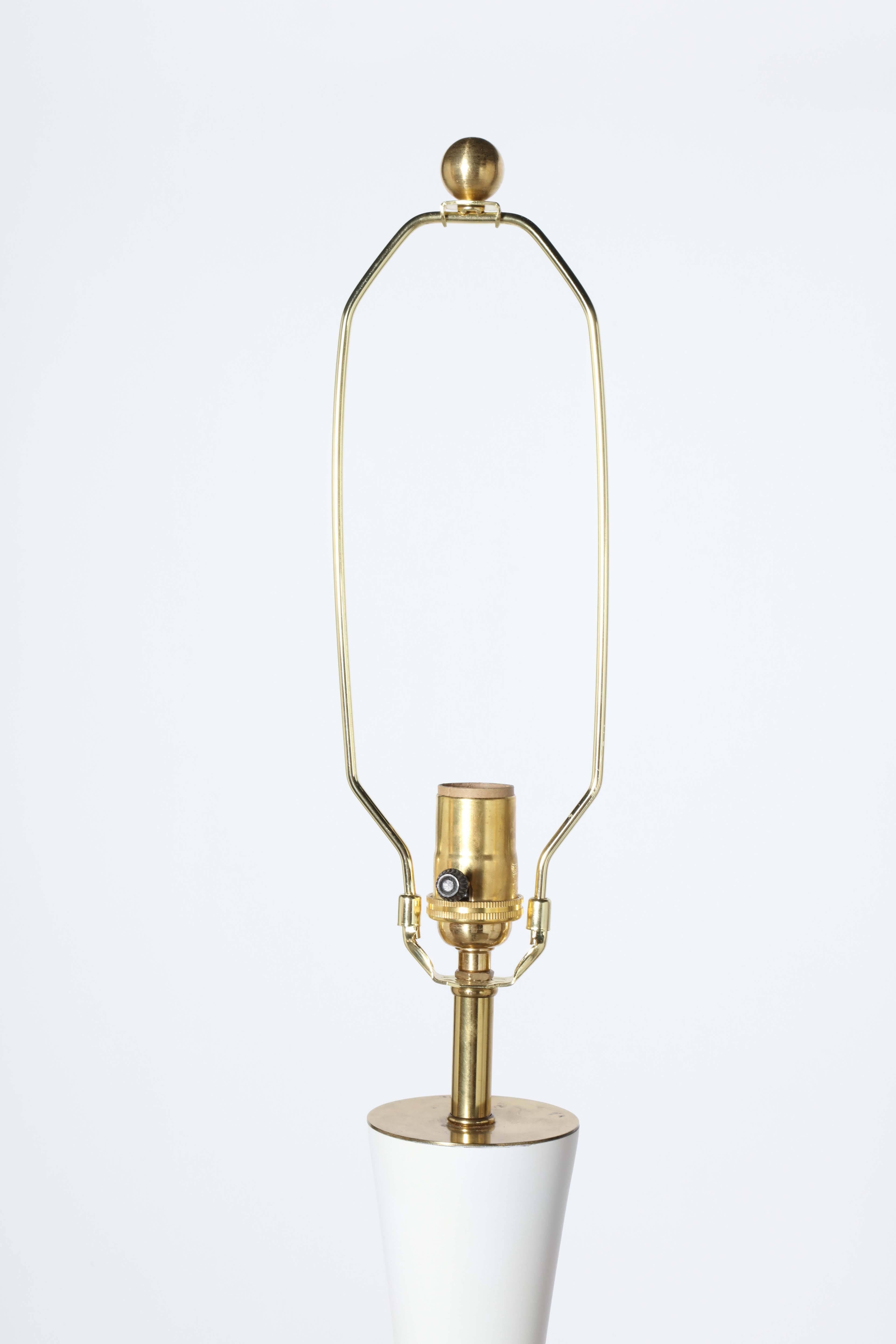 Monumental Pair of Stewart Ross James for Hansen White Enamel Brass Table Lamps 1