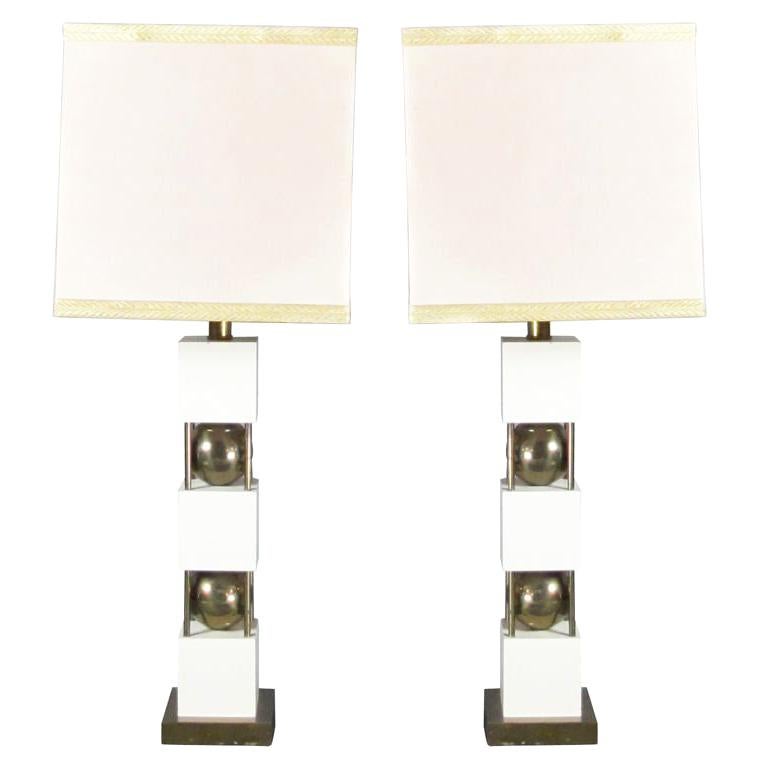 Monumental Pair of Table Lamps by Paul Hanson For Sale
