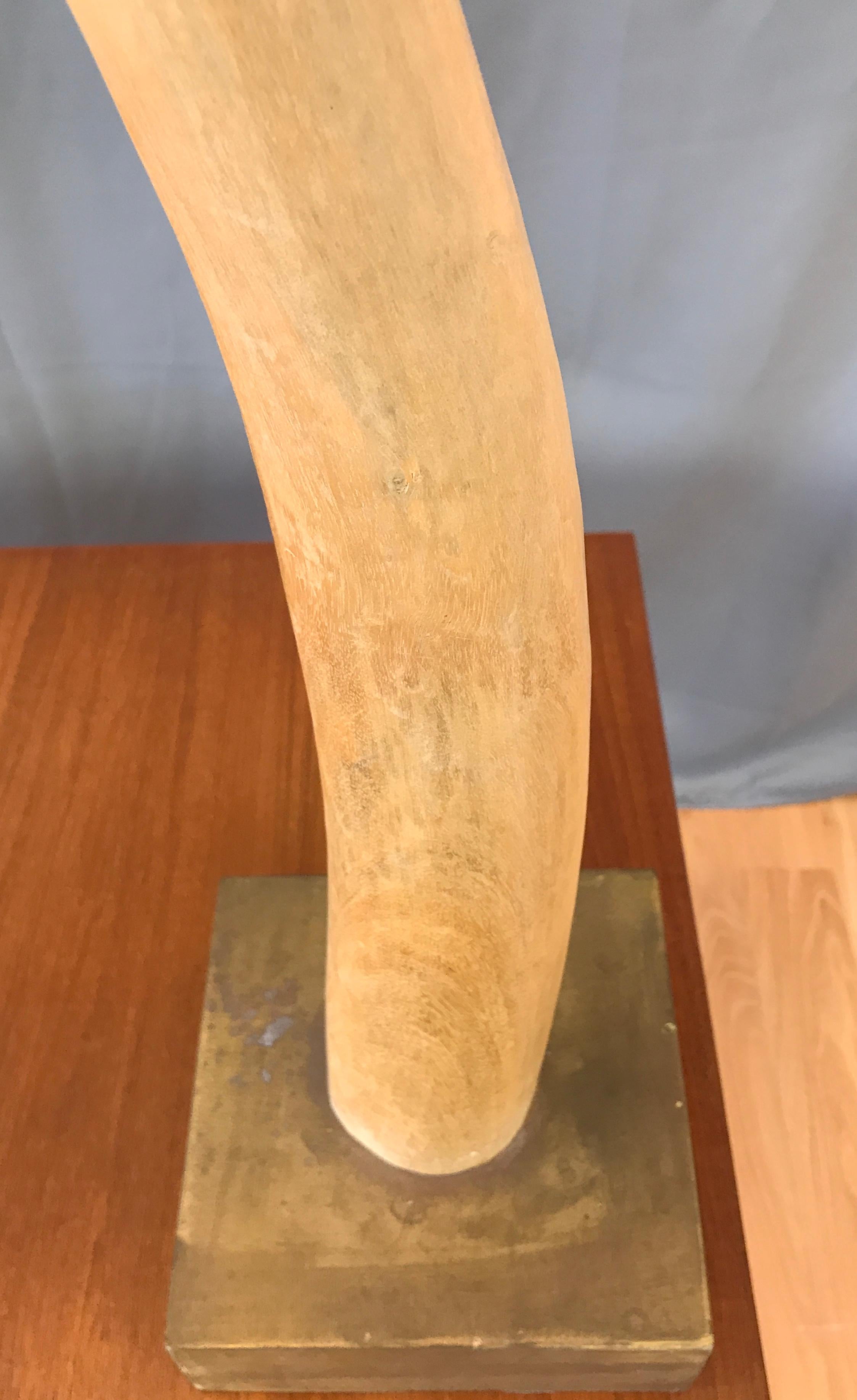 Monumental Pair of Tall Carved Wood Elephant Tusks Brass Bases 2