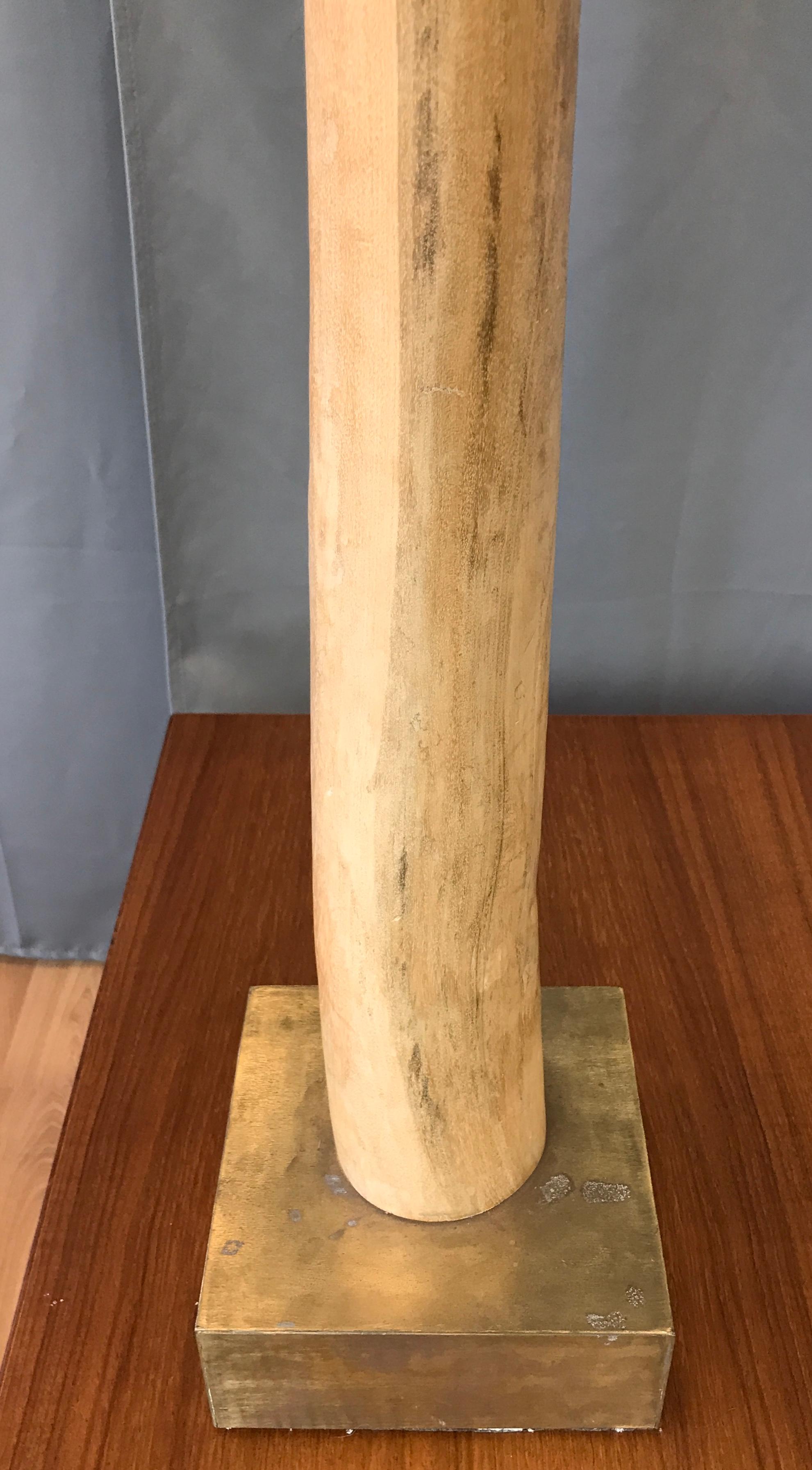 Monumental Pair of Tall Carved Wood Elephant Tusks Brass Bases 3