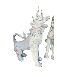 Monumental Pair of Tony Duquette Bronze Thai Foo Dog Inlaid With Mica