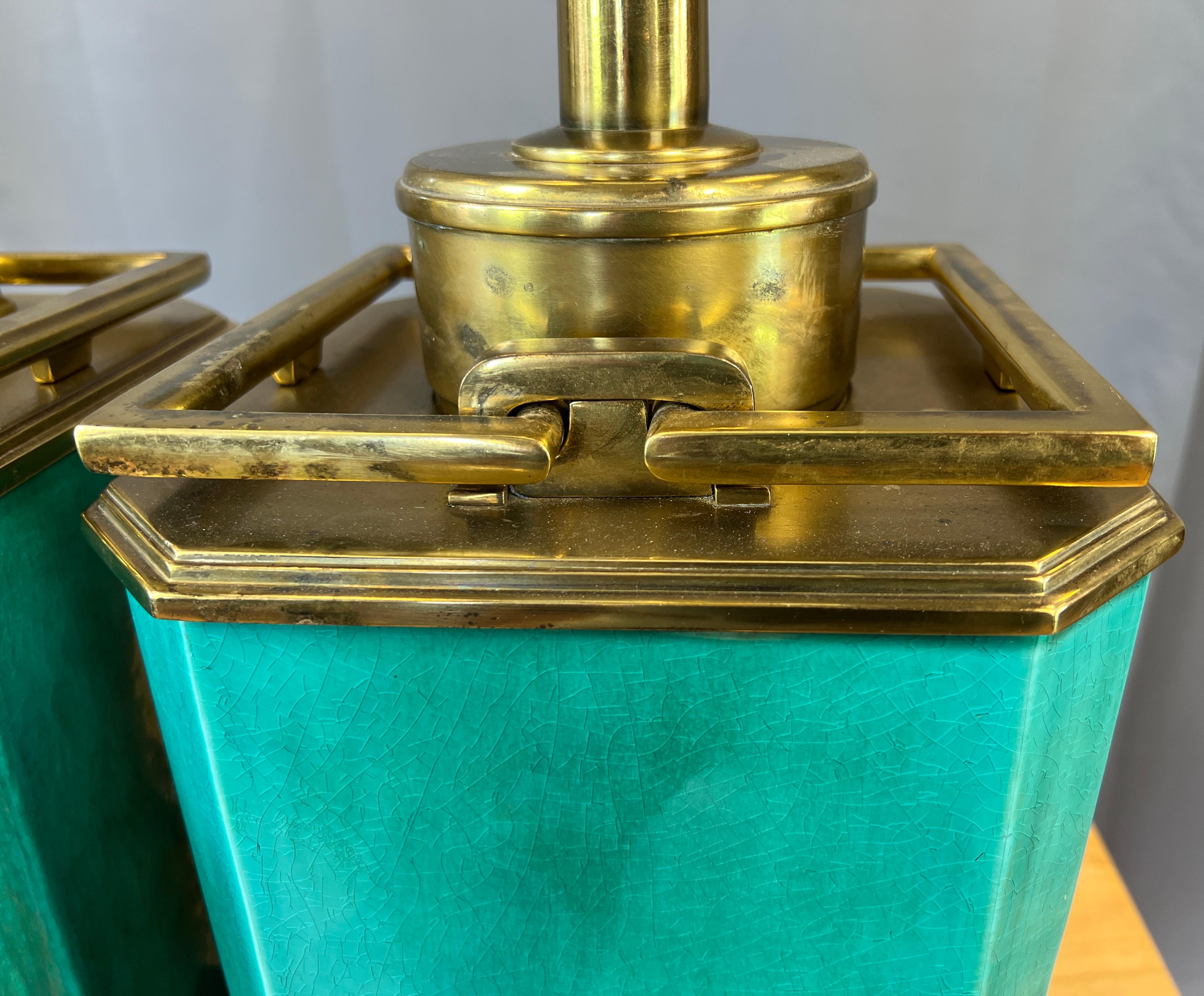 Monumental Pair of Turquoise and Brass Table Lamps by Edwin Cole for Stiffel For Sale 9