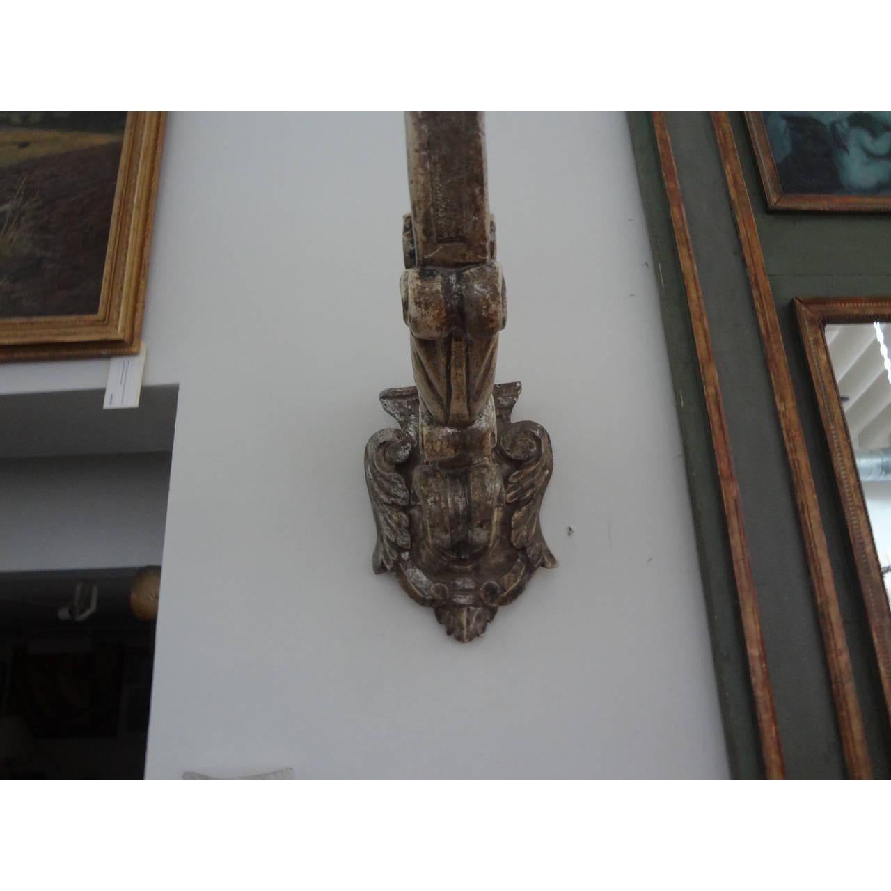 Wood Monumental Pair of 18th Century Venetian Silver Giltwood Sconces For Sale