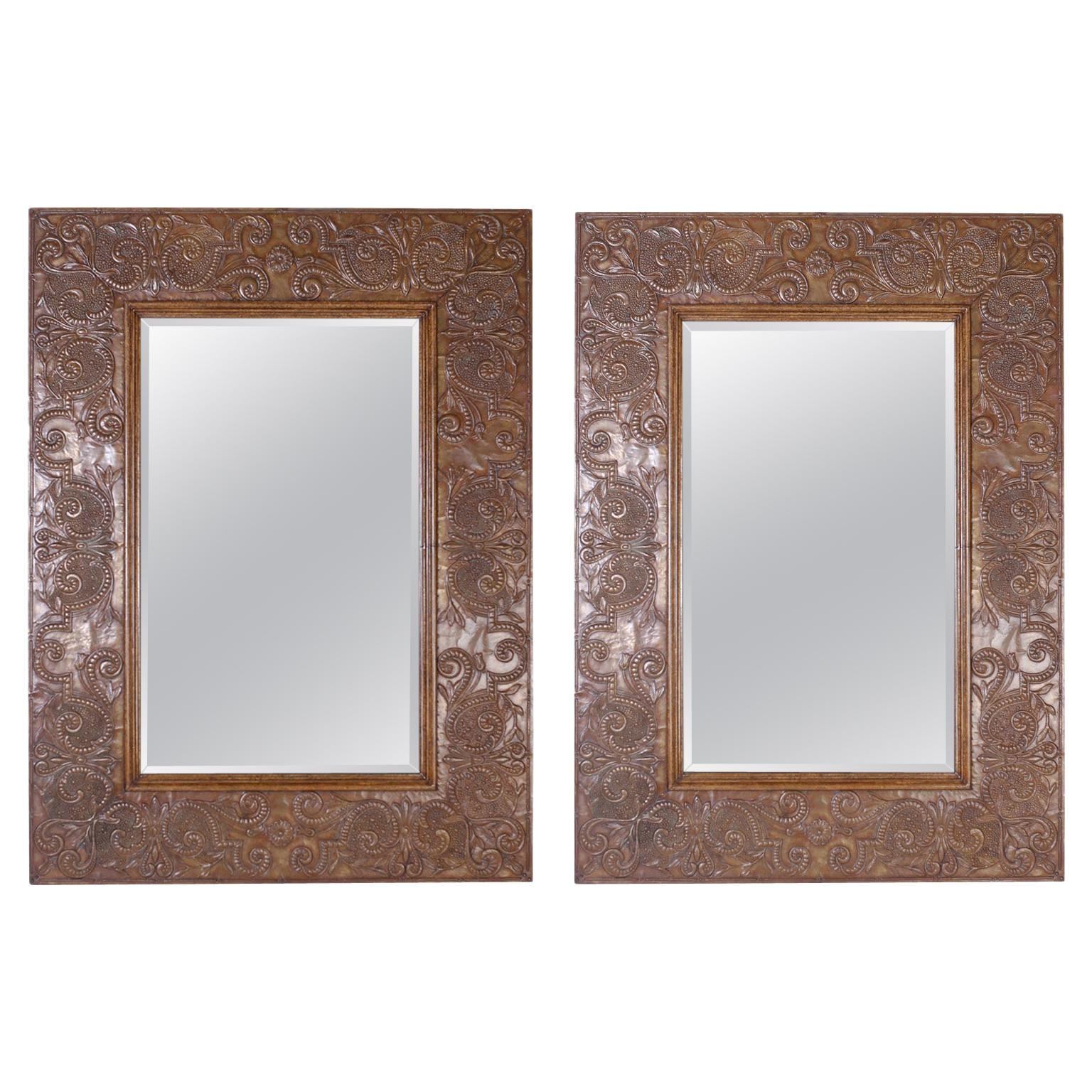 Monumental Pair of Very Large Bronze Wall Mirrors For Sale